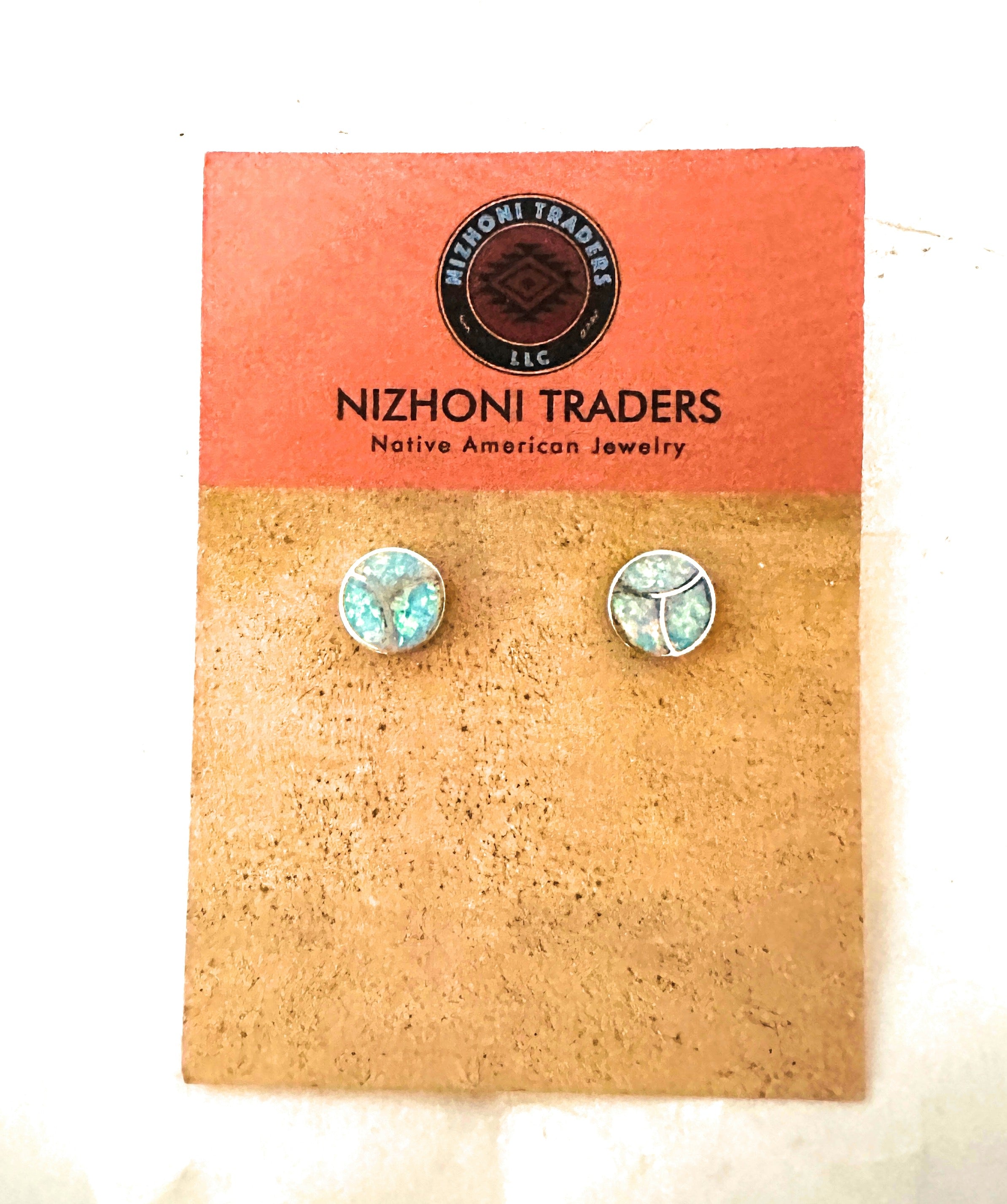 Zuni White Opal & Sterling Silver Inlay Stud Earrings