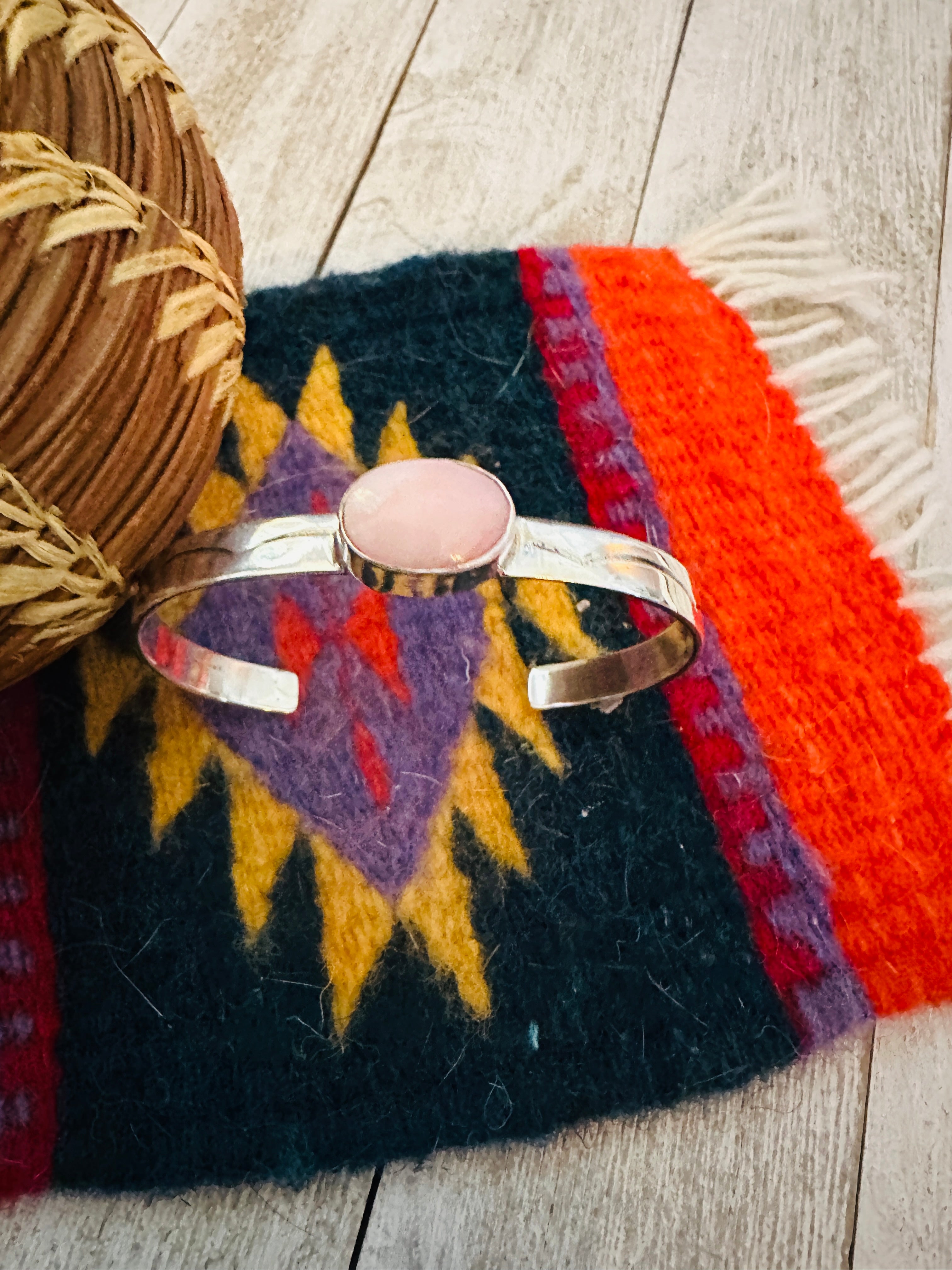 Navajo Queen Pink Conch & Sterling Silver Cuff Bracelet