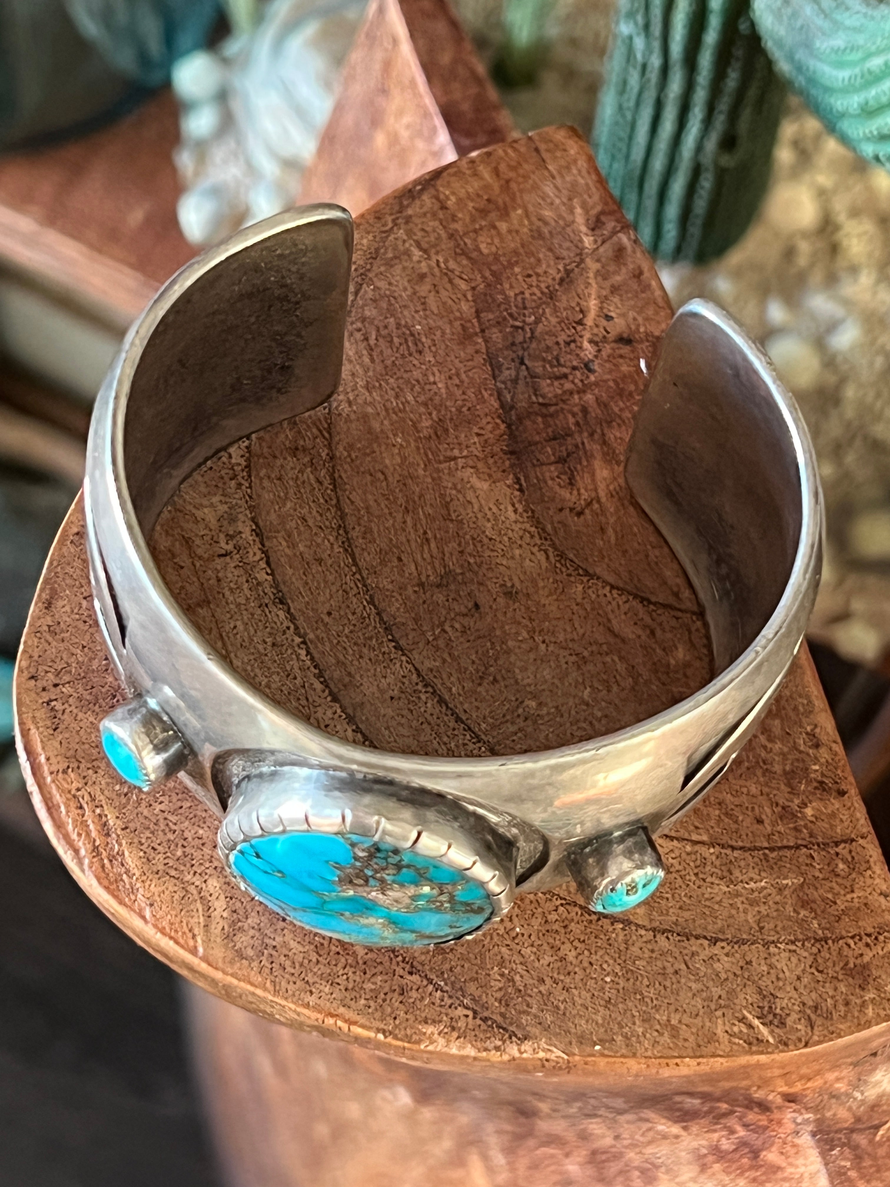 Vintage Old Pawn Sterling Silver and Morenci Turquoise Overlay Cuff Bracelet, Unsigned