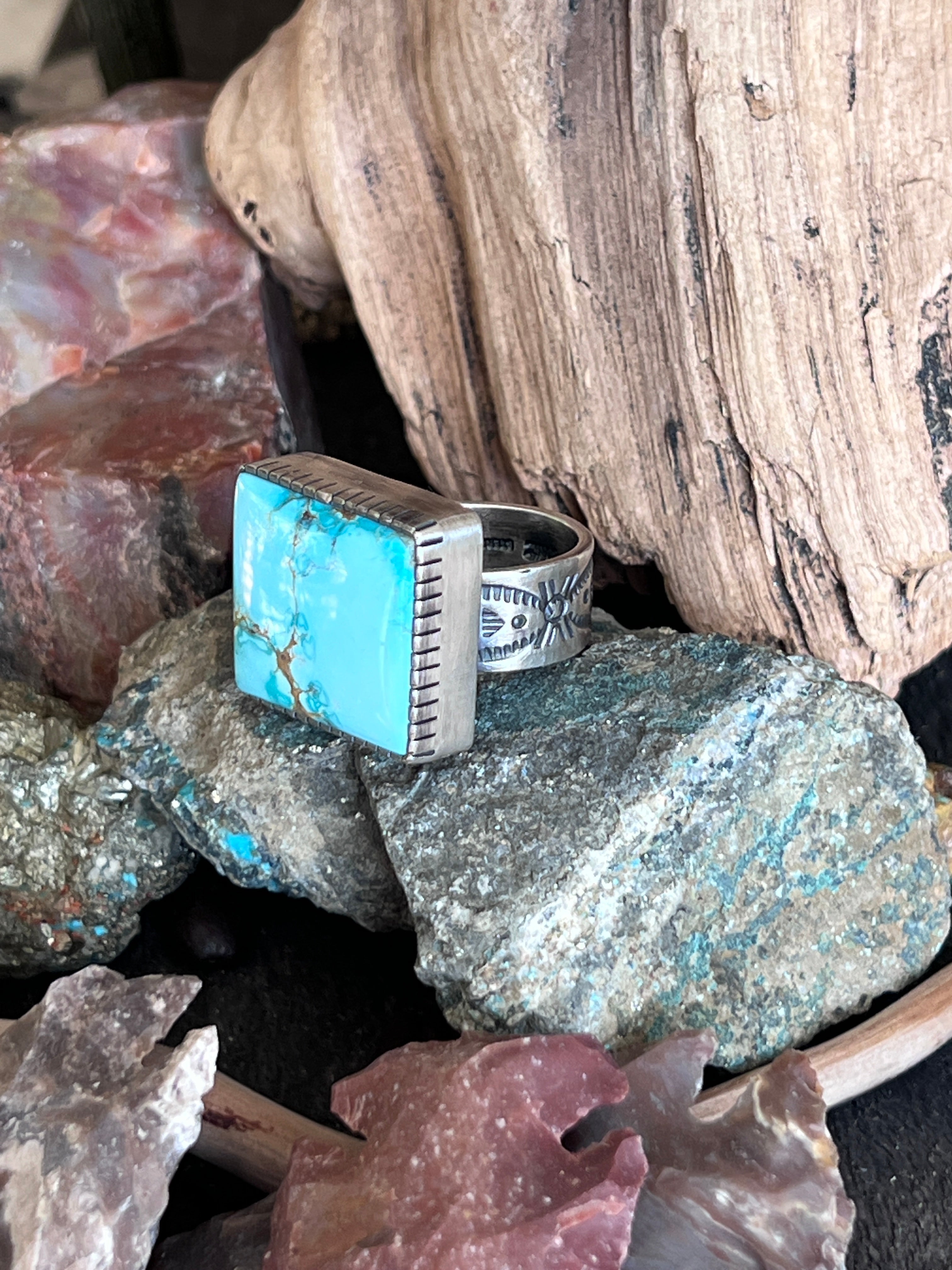 Raymond Coriz Handcrafted Sierra Bella Turquoise Cocktail Ring, Size 8