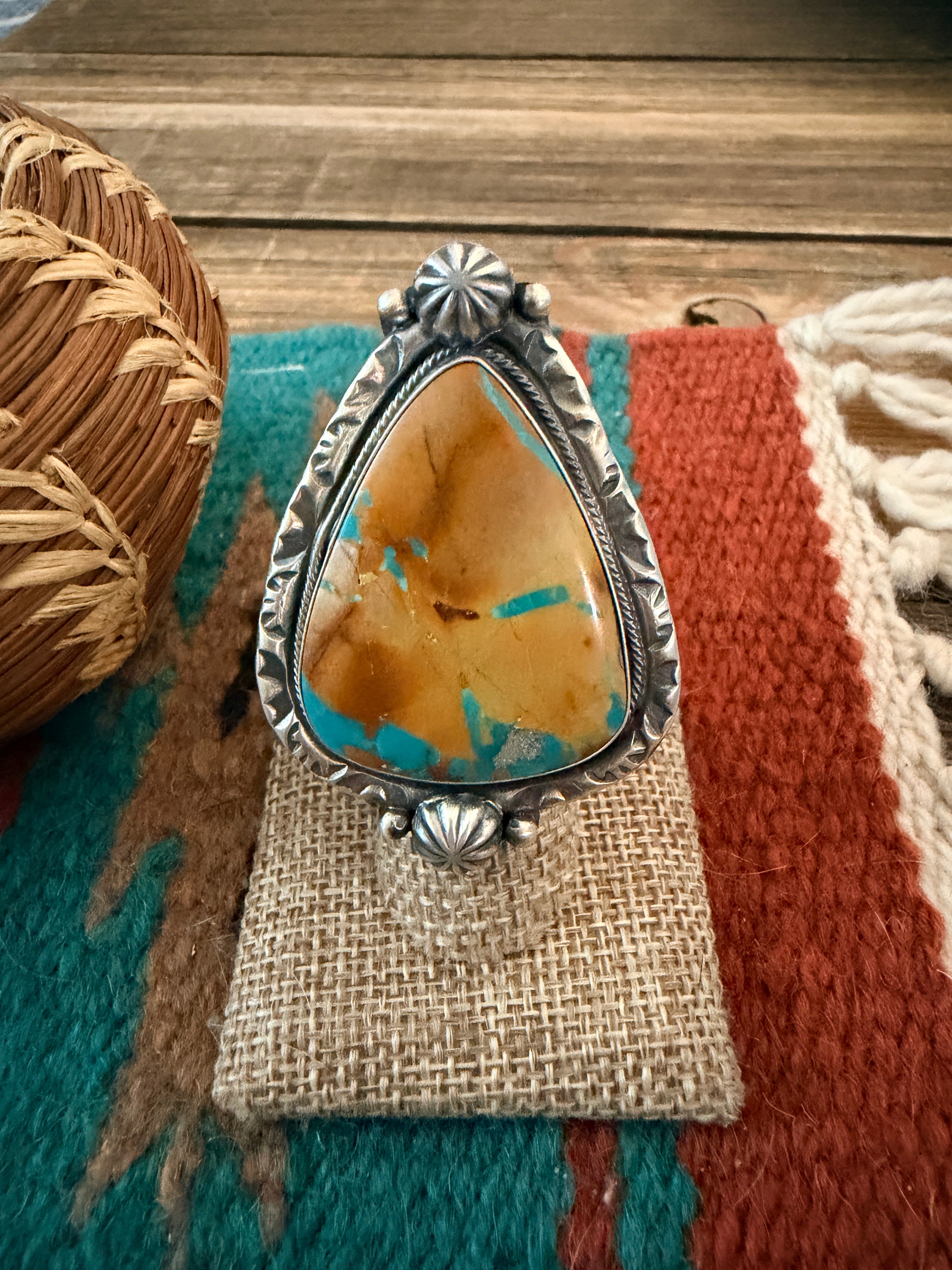 Handcrafted Royston Turquoise & Sterling Silver Adjustable Ring