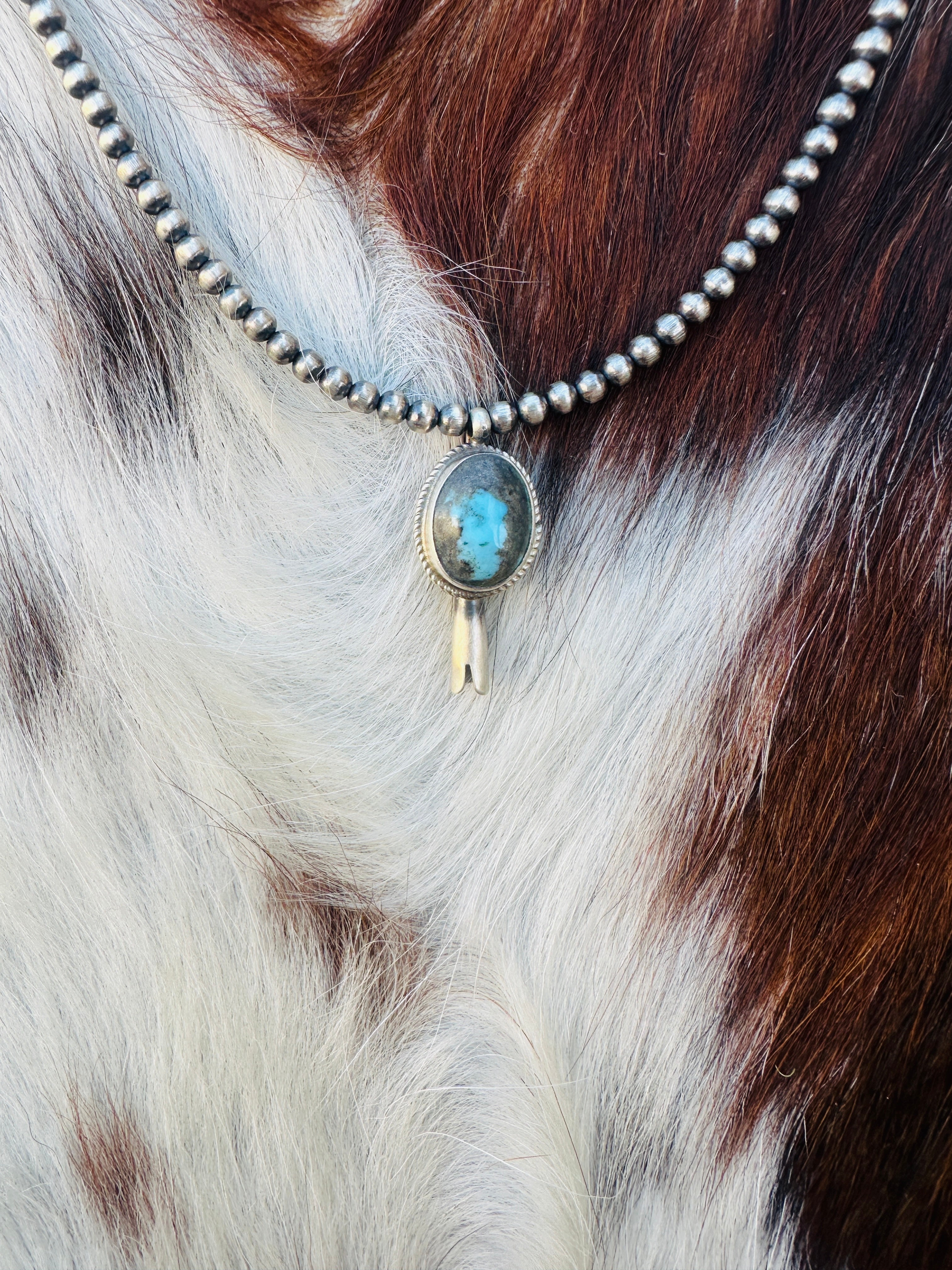 Handcrafted Turquoise & Sterling Silver Beaded Blossom Necklace