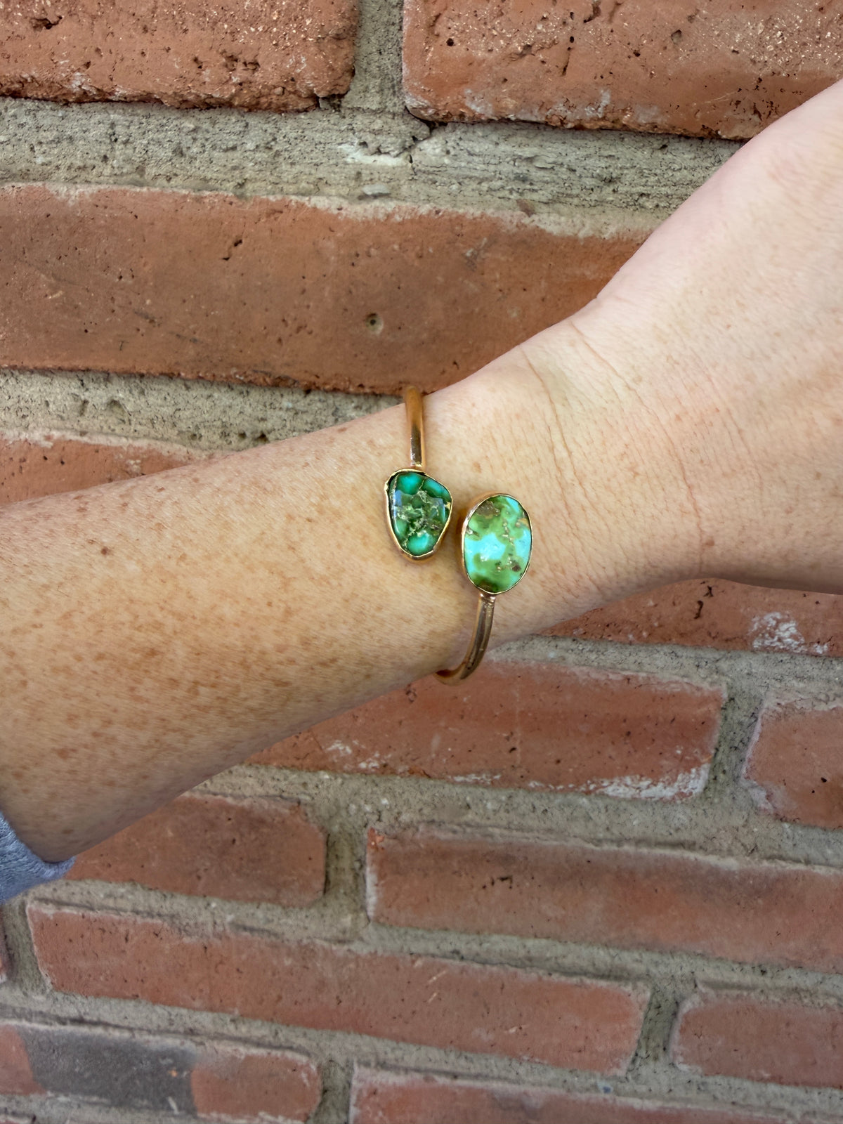 “The Golden Collection” Golden Hour Handmade Natural Sonoran Mountain Turquoise 14k Gold Plated Adjustable Bracelet Cuff
