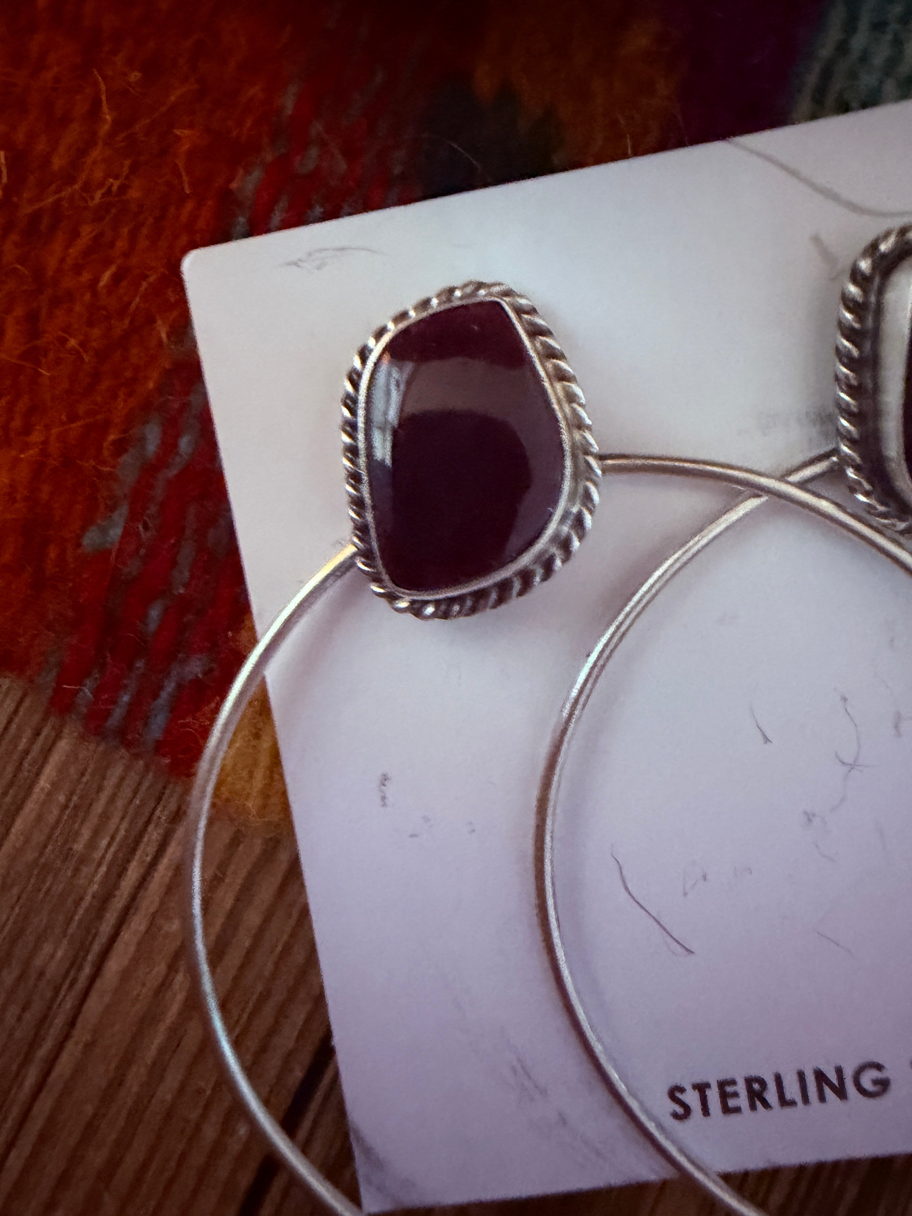 Handcrafted Purple Spiny and Sterling Silver Dangle Hoop Earrings by Elouise Kee