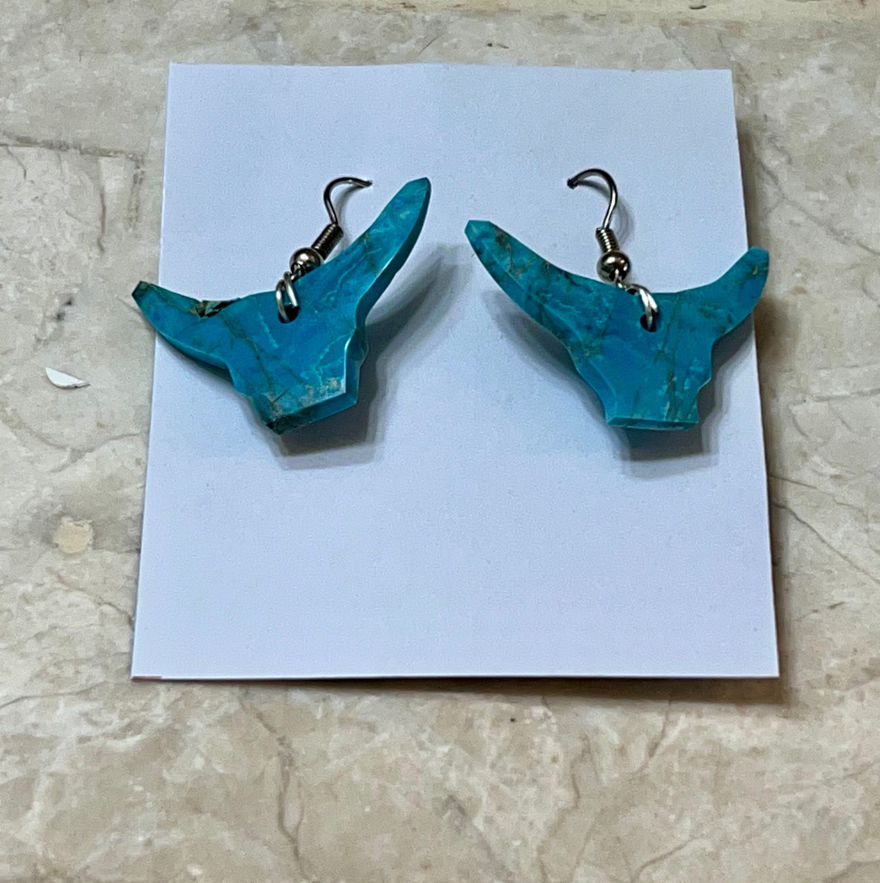 Handcrafted Blue Indigo Turquoise & Sterling Silver Bull head Slab Earrings