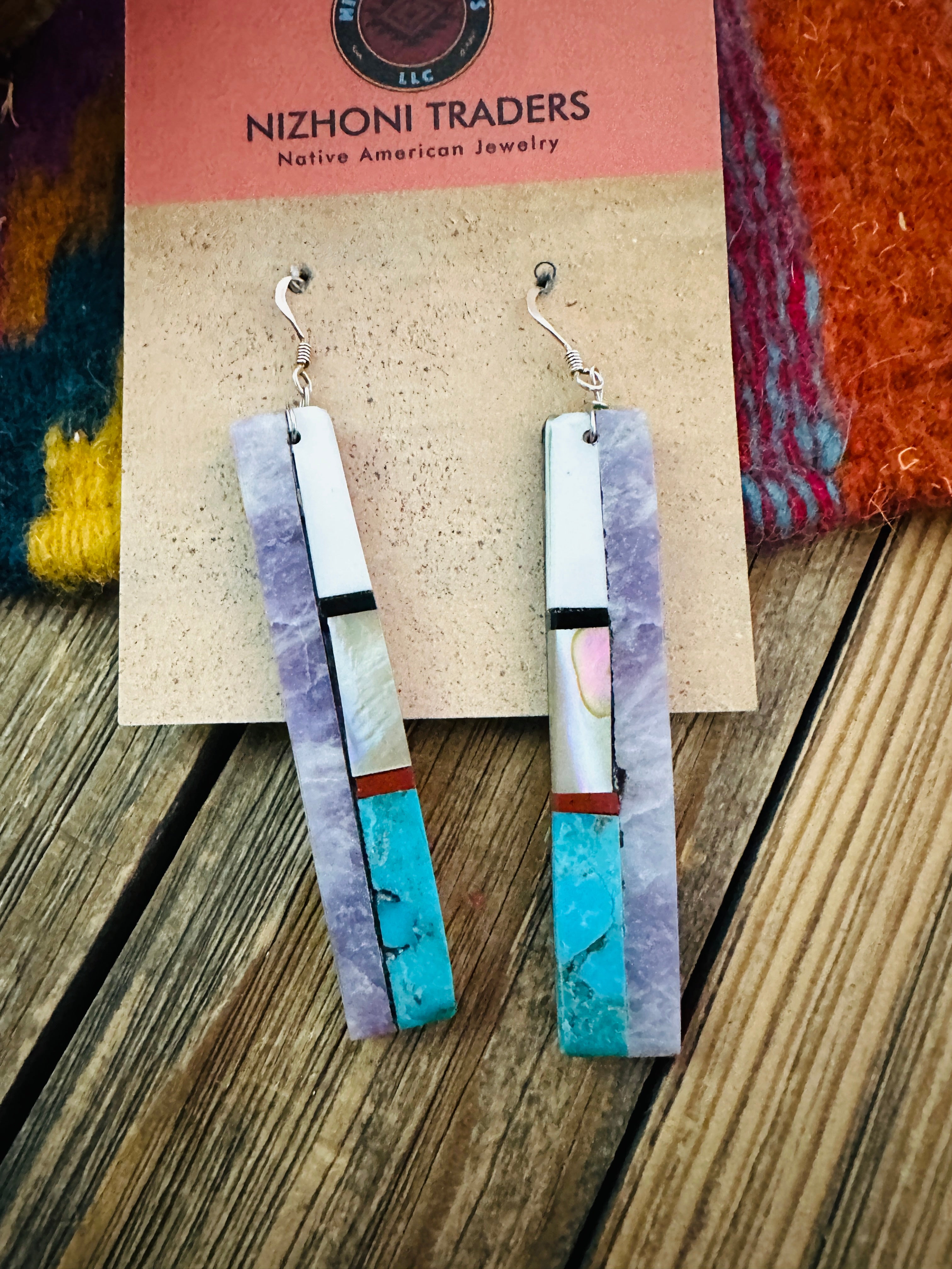 Handcrafted Multi Stone Inlay Slab Dangle Earrings