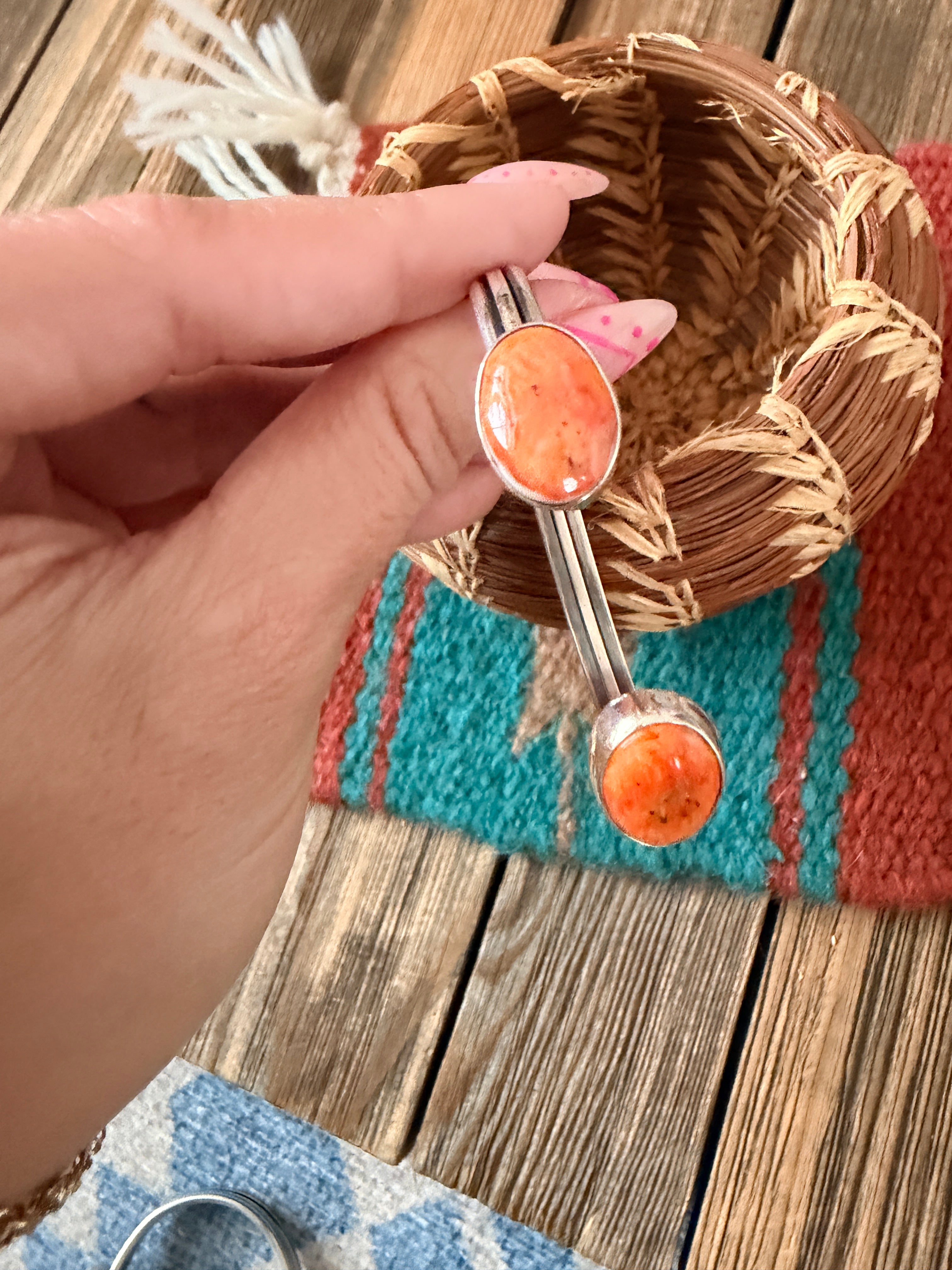 Handcrafted Orange Spiny & Sterling Silver Floating Cuff Bracelet