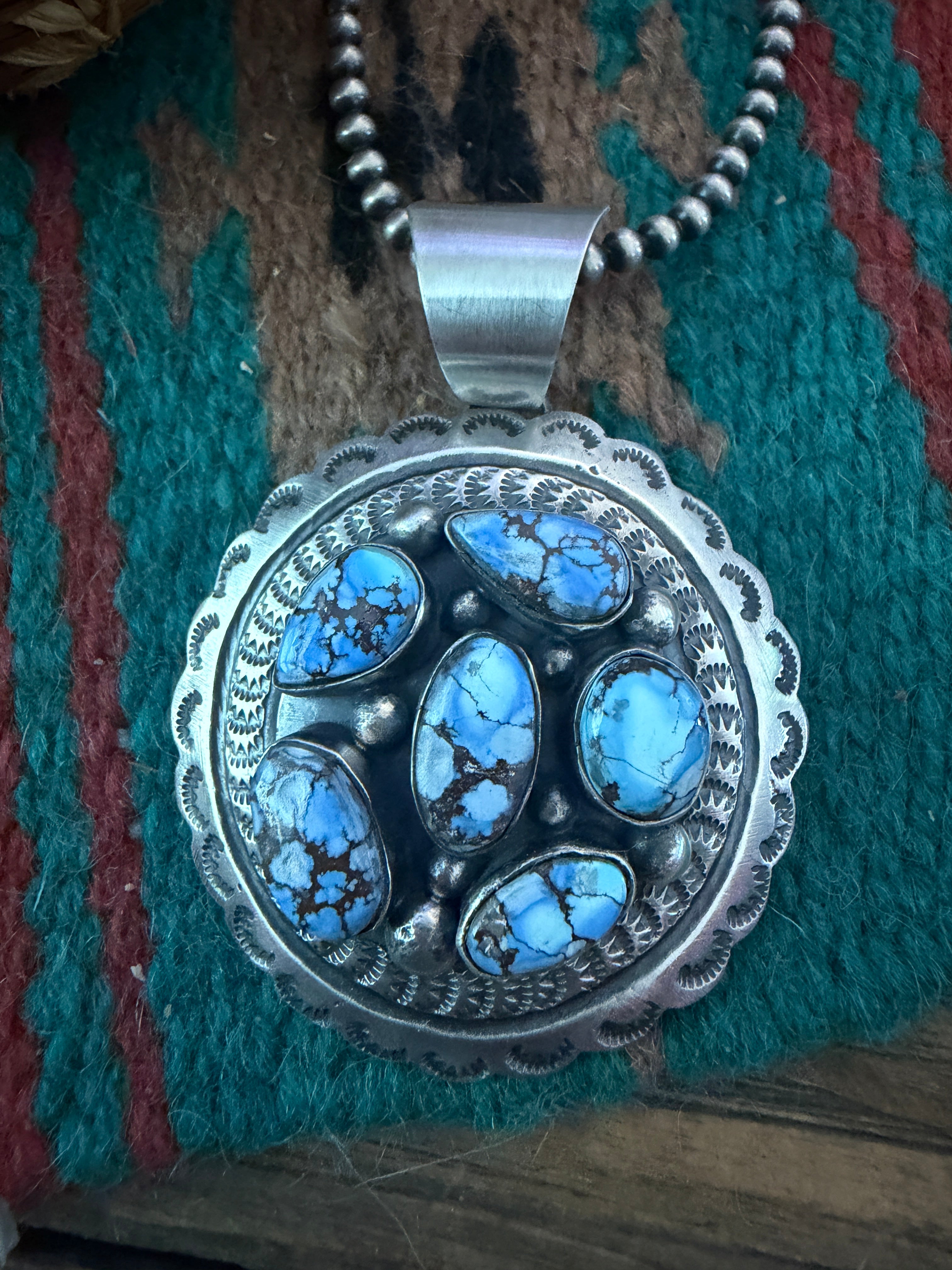 Handcrafted Sterling Silver & Golden Hills Turquoise Concho Pendant by Chimney Butte