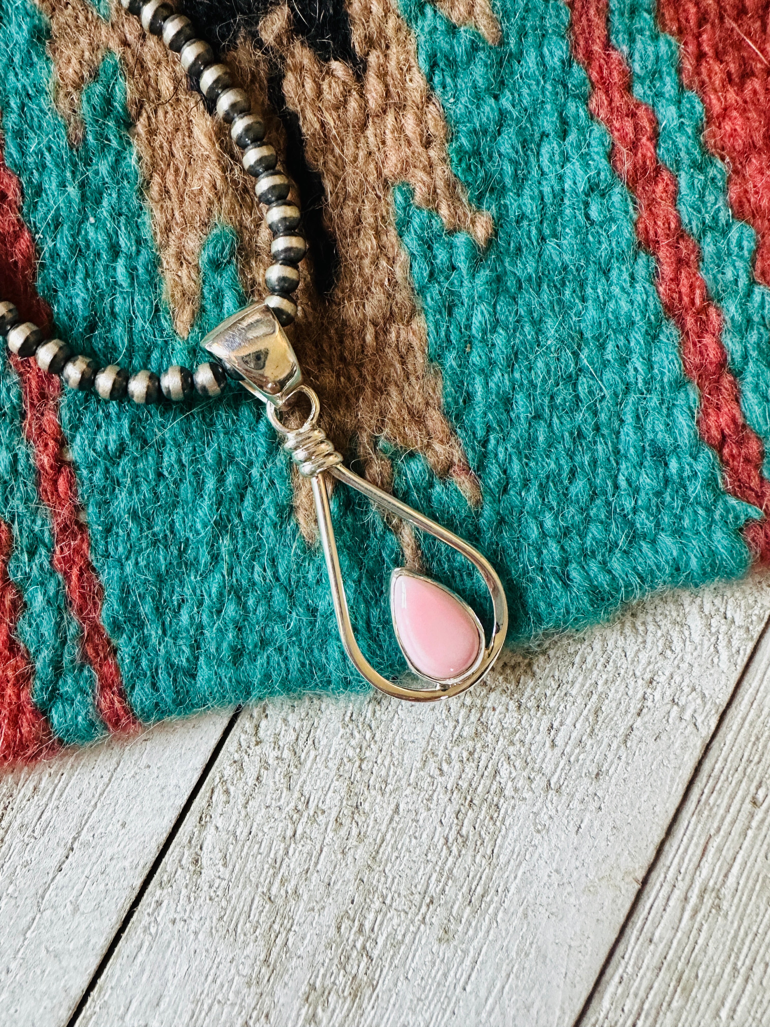 Navajo Queen Pink Conch Shell & Sterling Silver Teardrop Pendant