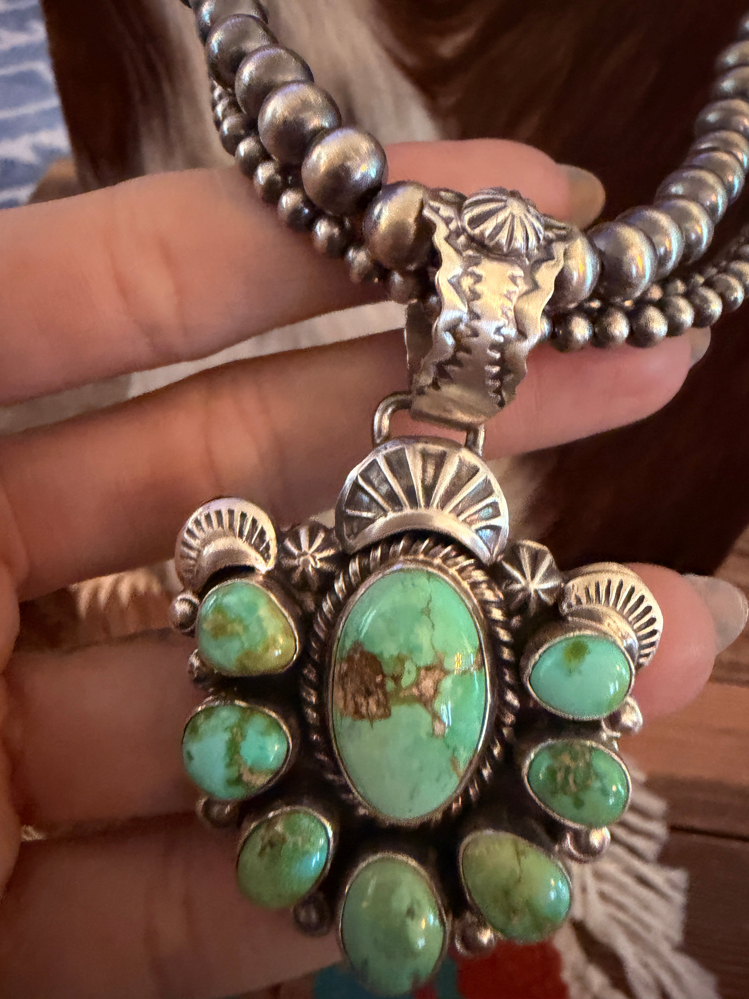 Handcrafted Sonoran Mountain Turquoise & Sterling Silver Beaded Necklace by Gilbert Tom