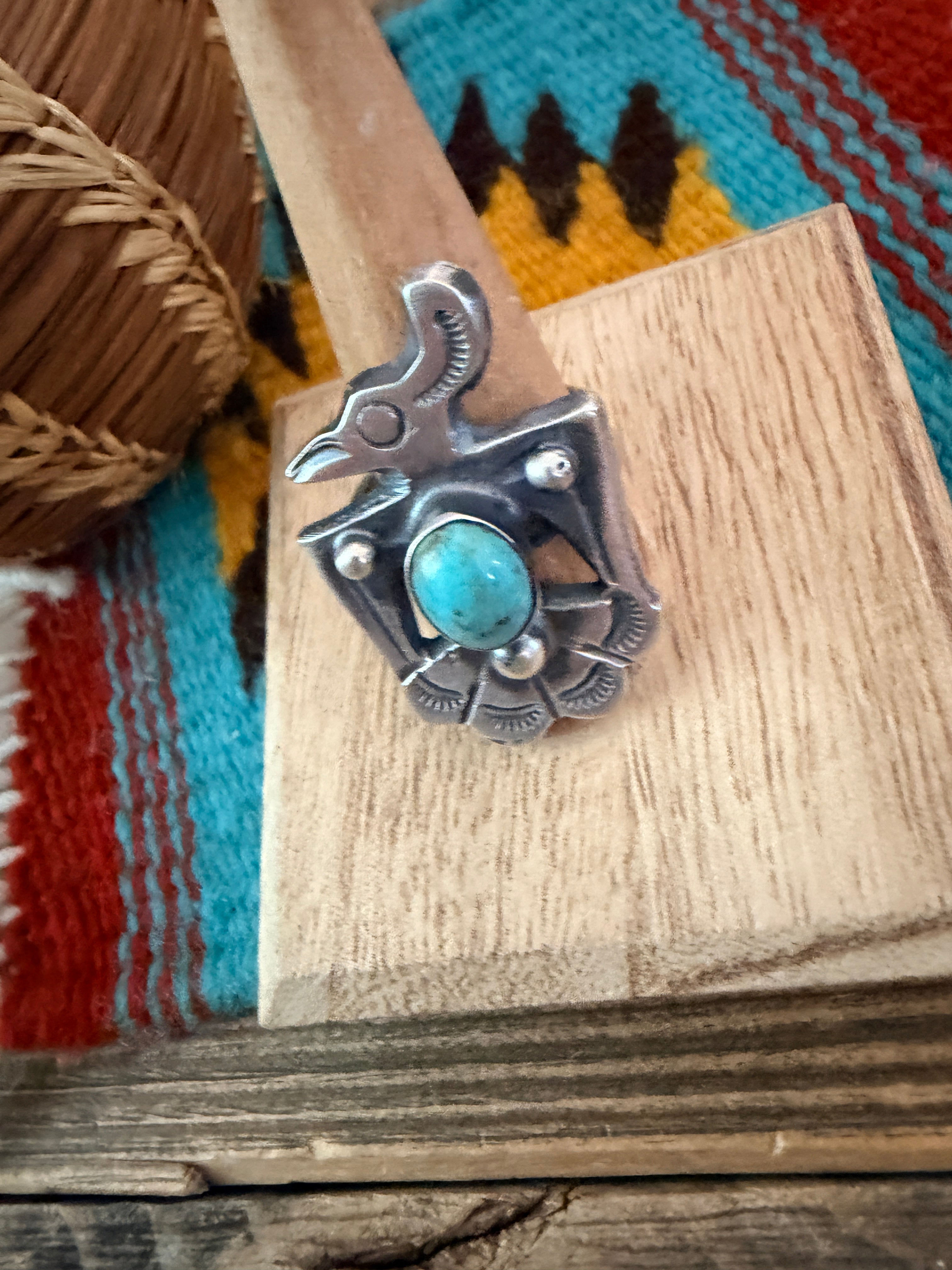 Handcrafted Turquoise and Sterling Silver Thunderbird Ring size 9 by Chimney Butte