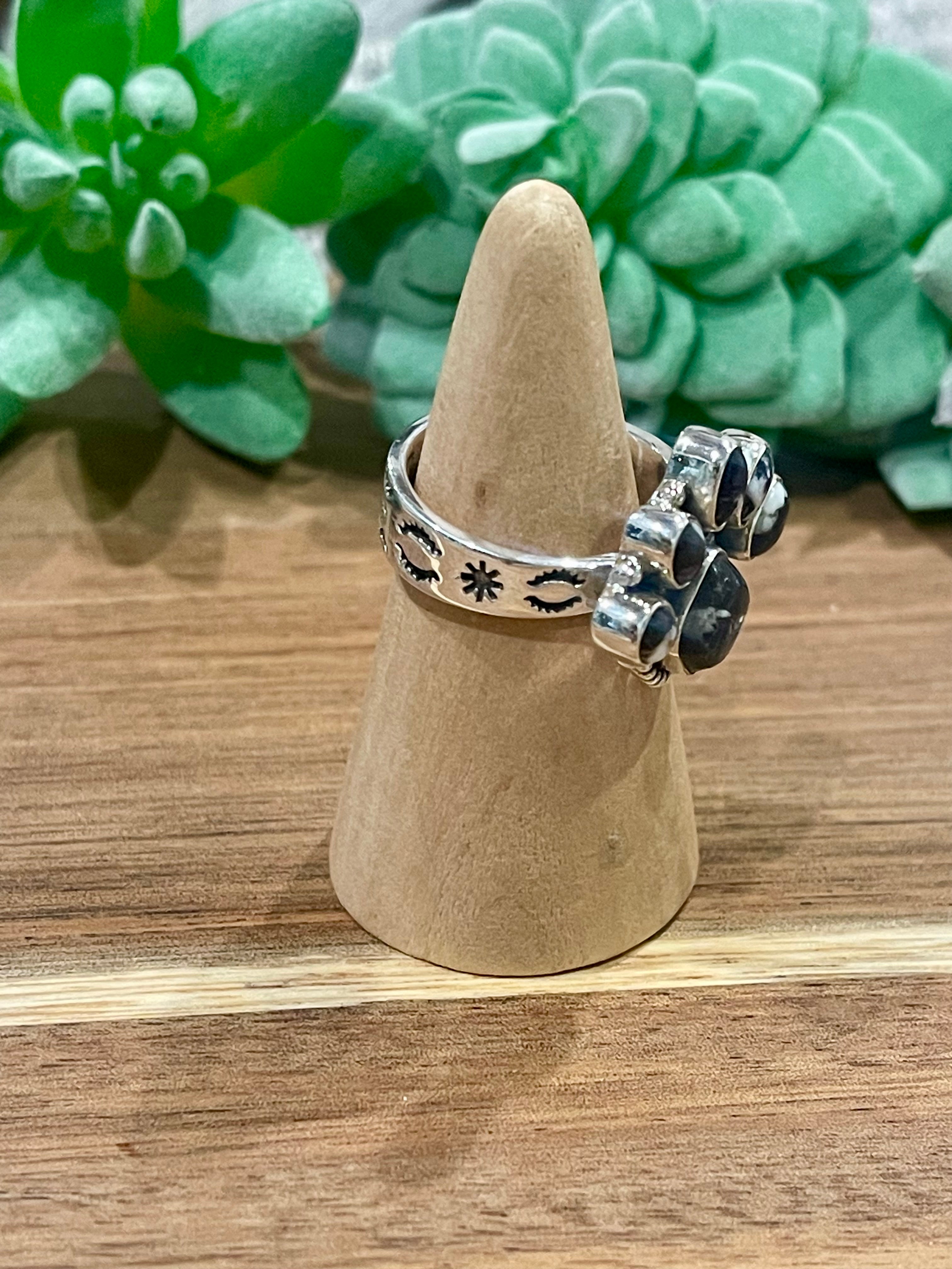 Handmade Sterling Silver & White Buffalo Adjustable Ring