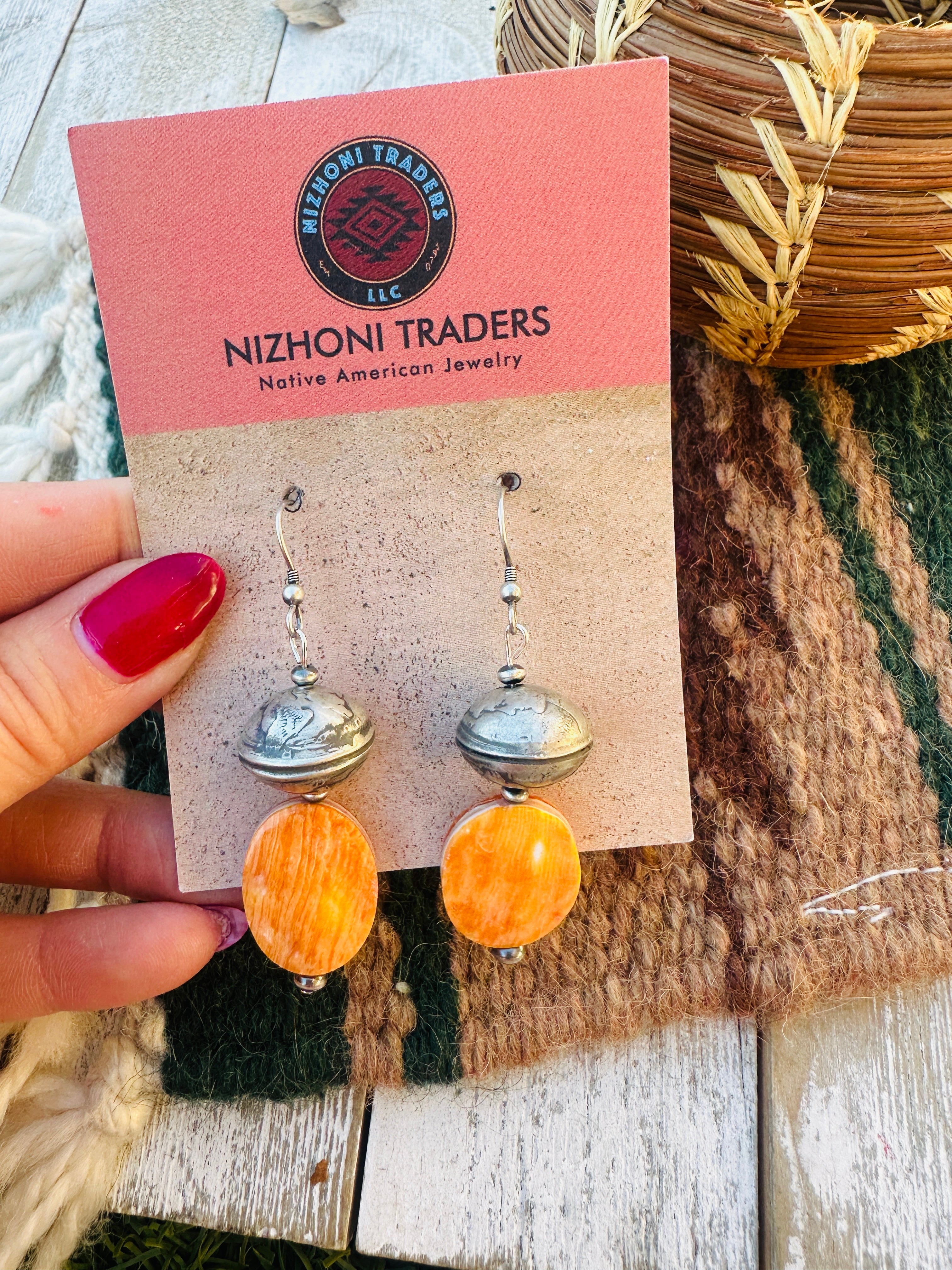 Handcrafted Spiny Oyster & Sterling Silver Beaded Dangle Earrings