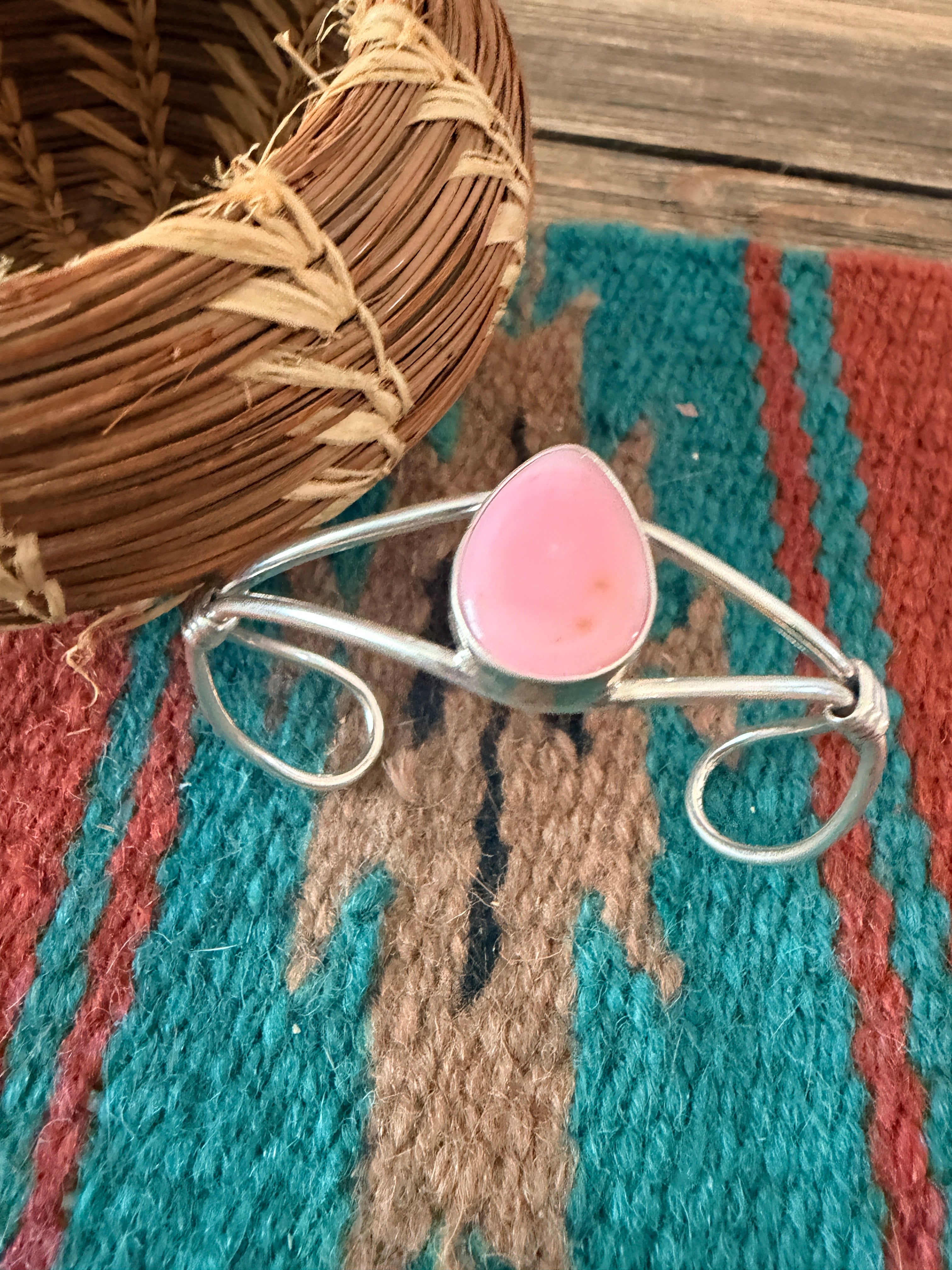 Handcrafted Queen Pink Conch & Sterling Silver Cuff Bracelet