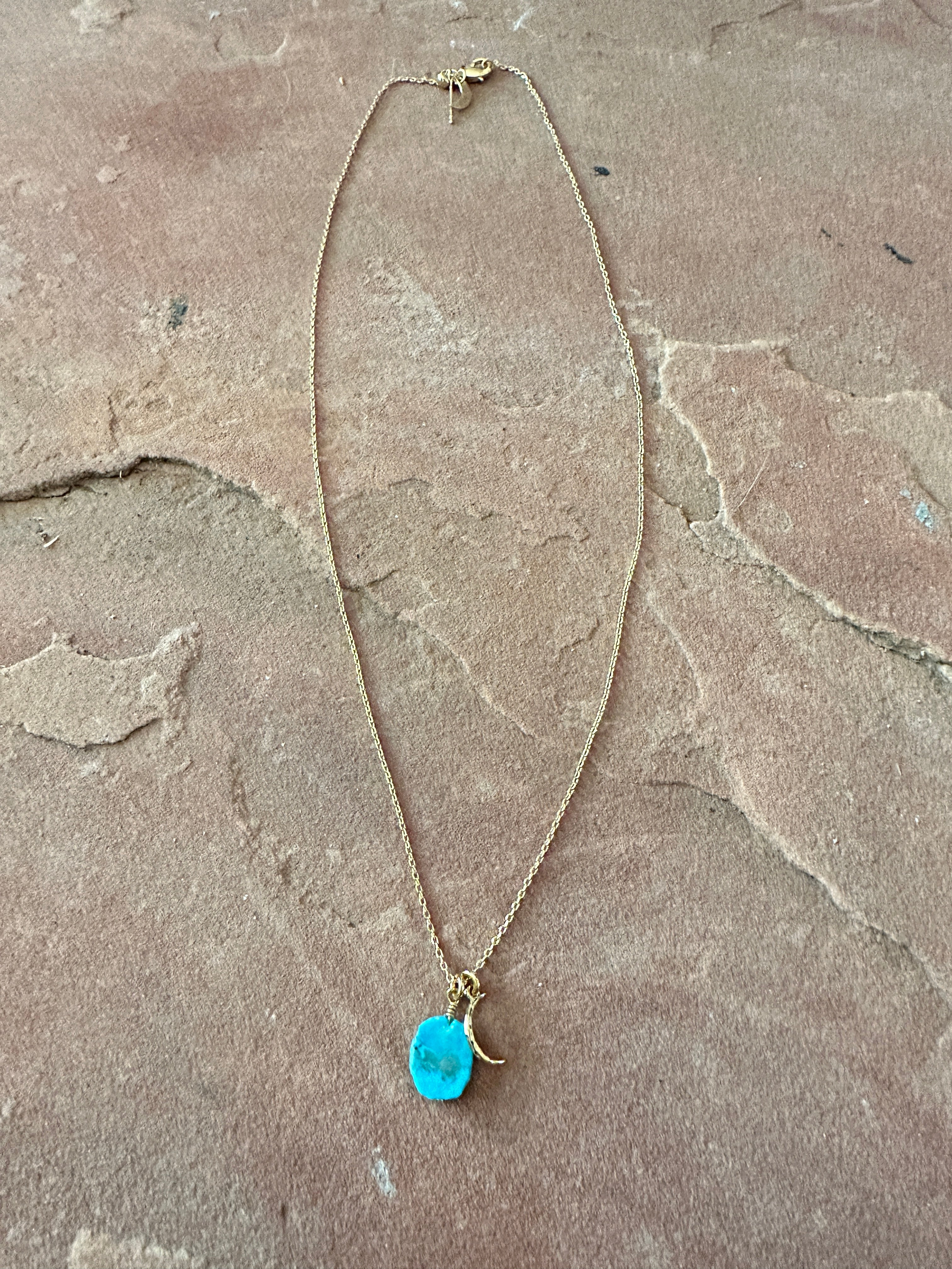 “The Golden Collection” MOON Handmade Natural Turquoise 14k Gold Plated Necklace