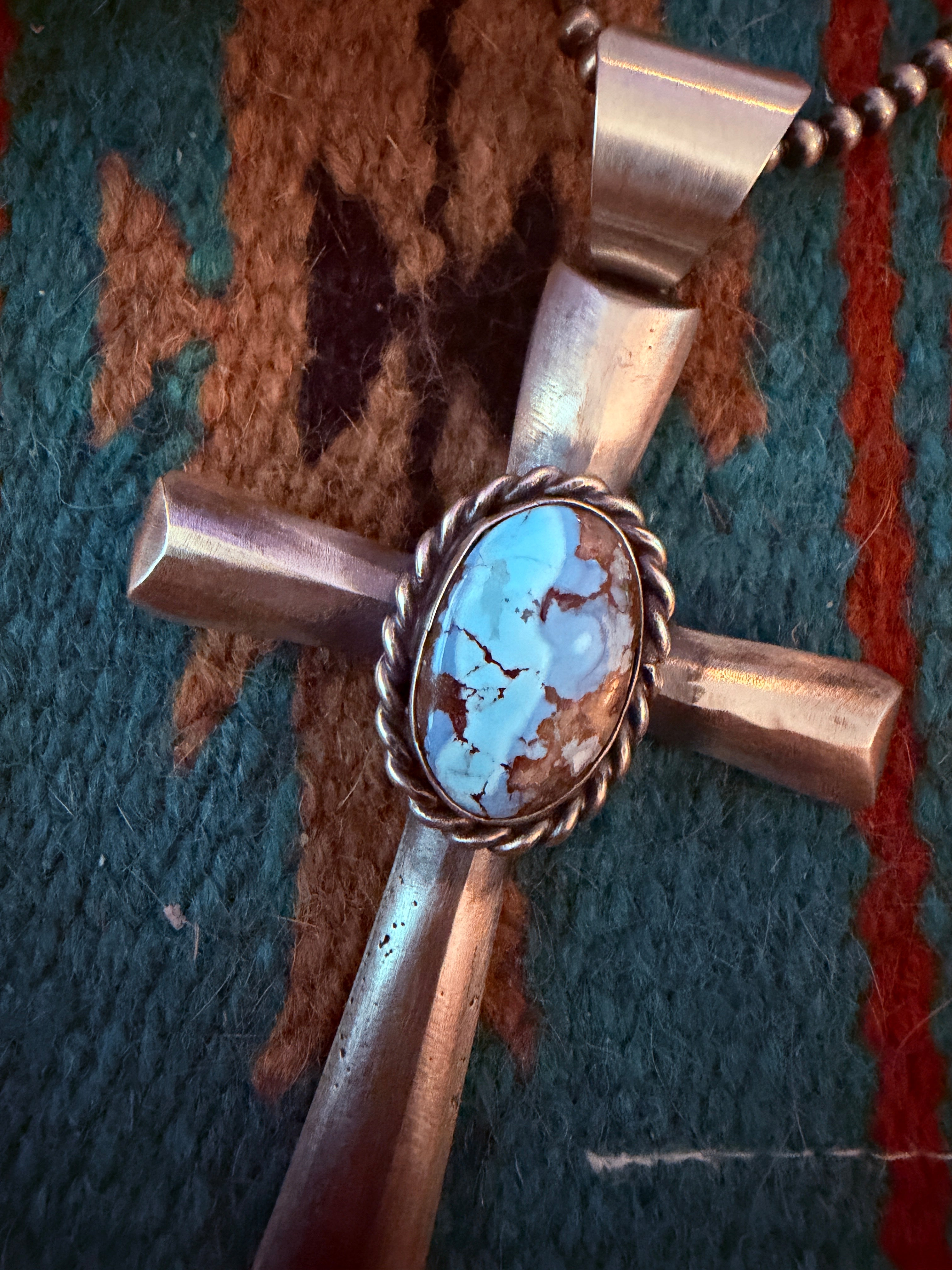 Handcrafted Golden Hills Turquoise & Sterling Silver Cross Pendant by Chimney Butte