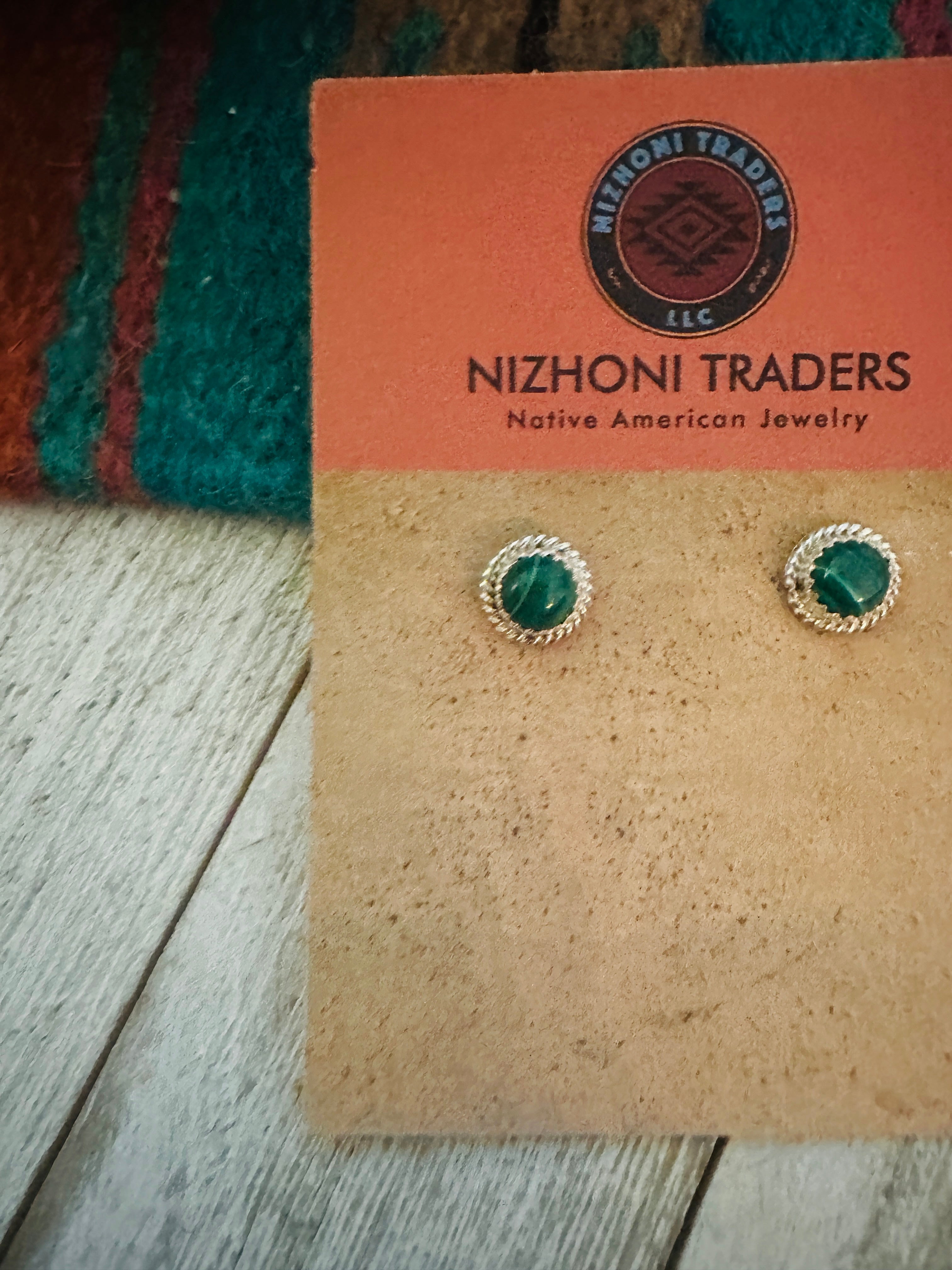 Navajo Malachite and Sterling Silver Stud Earrings