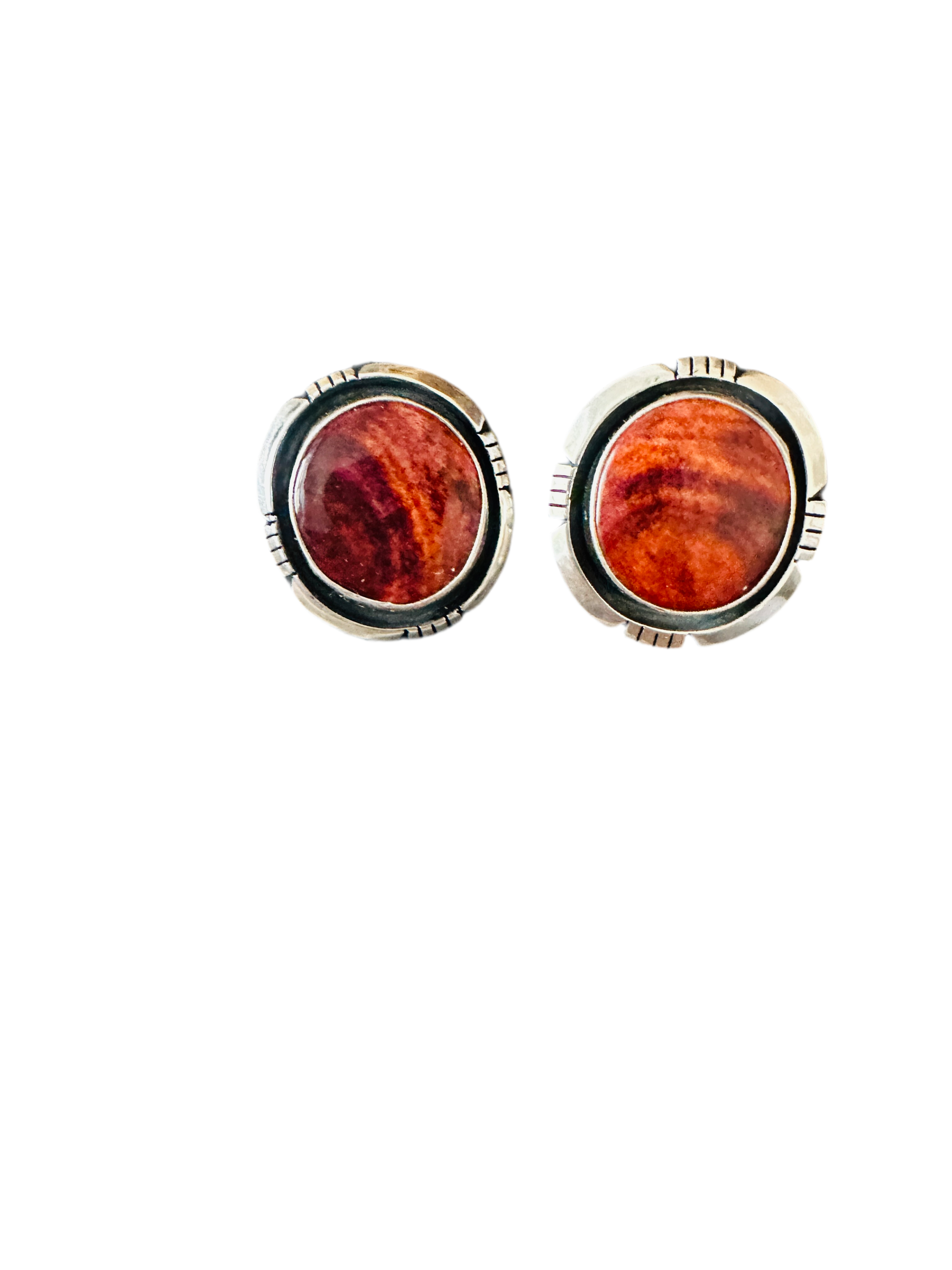 Navajo Sterling Silver & Orange Spiny Post Earrings