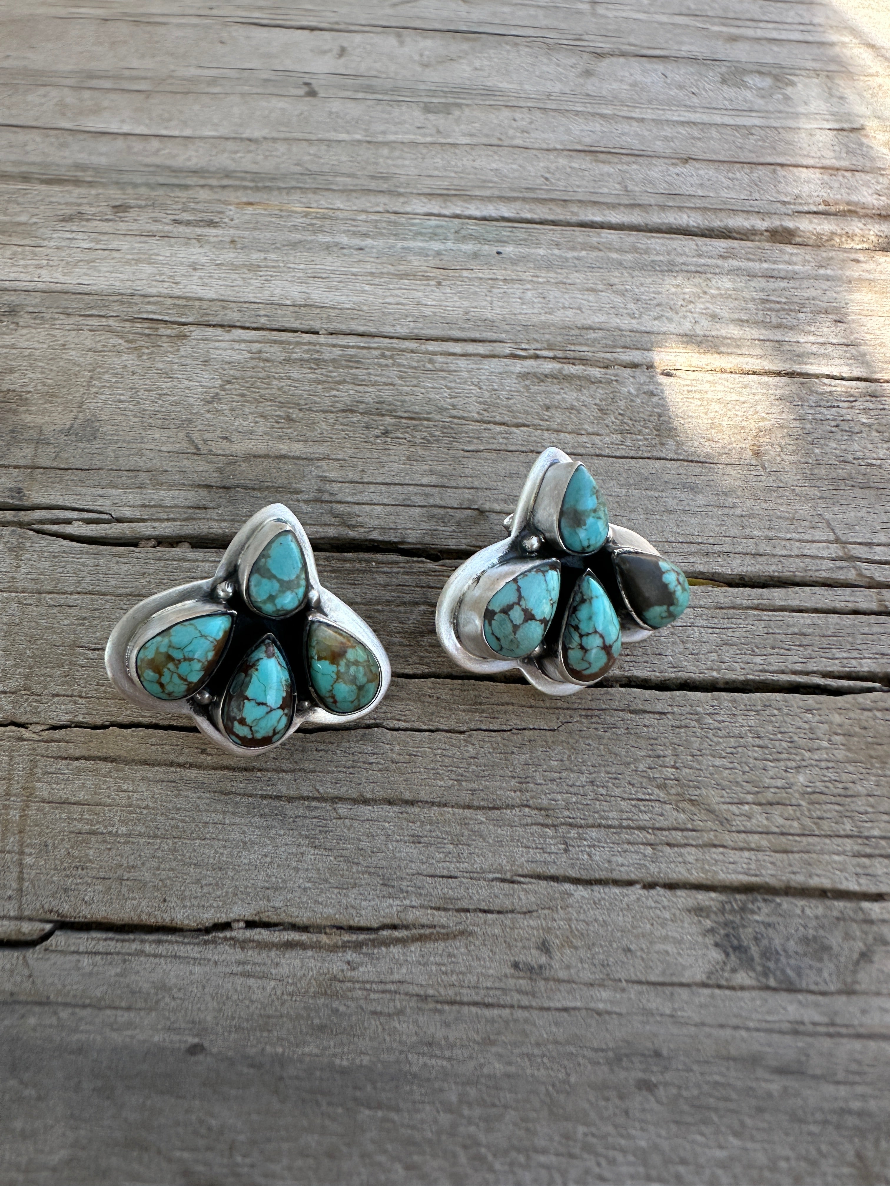 Handmade The Sunny Number 8 Turquoise Sterling Silver Post Earrings