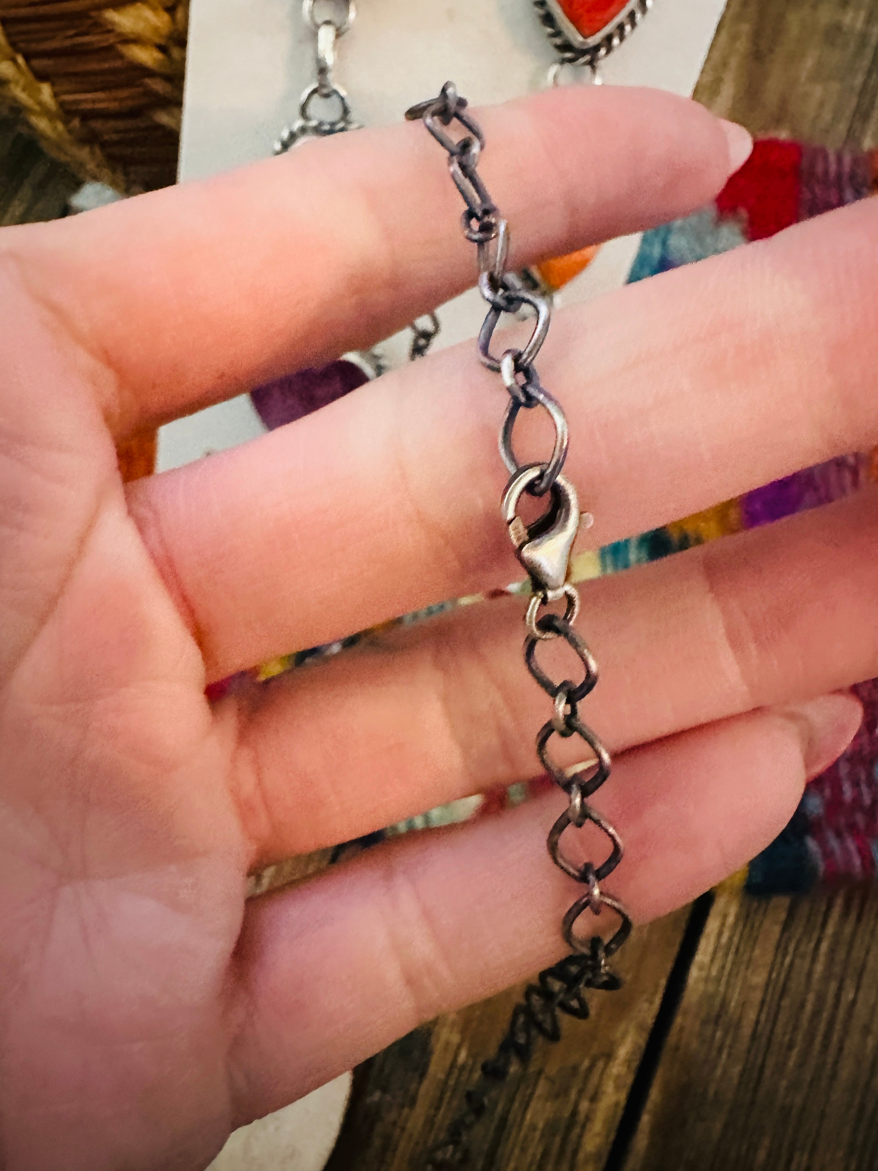 Handcrafted Spiny Oyster & Sterling Silver Heart Necklace and Earring Set by Debra Smith