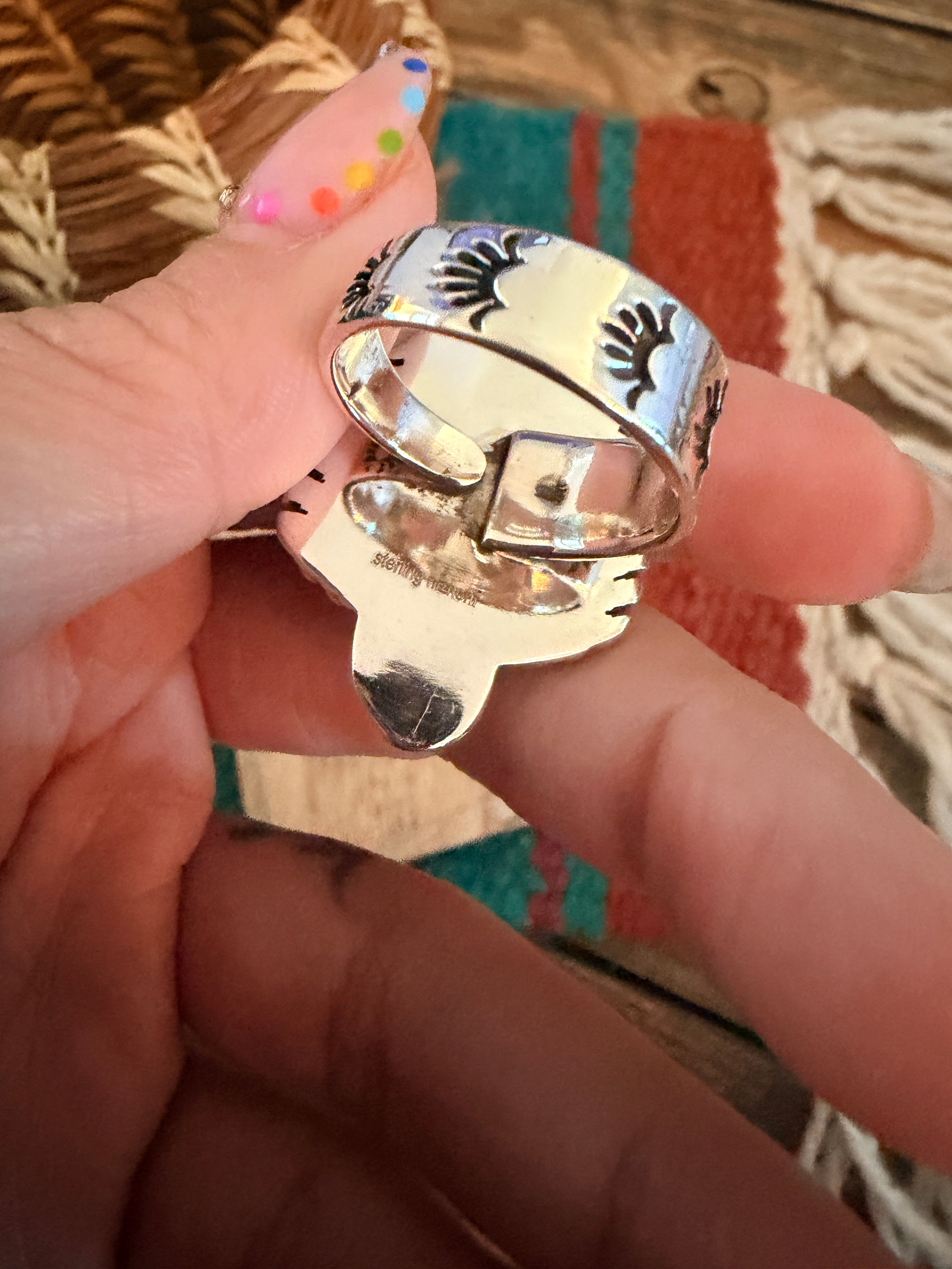 Handmade Sterling Silver Number 8 Turquoise Adjustable Ring Signed Nizhoni
