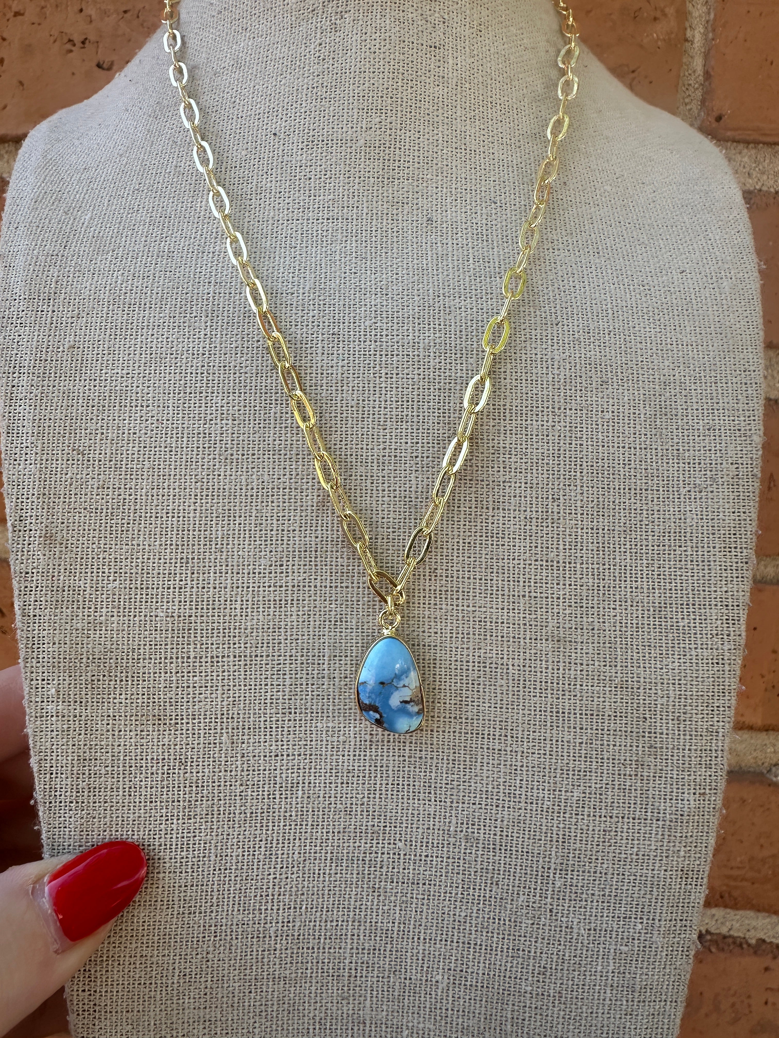 “The Golden Collection” THE GOLDIES Handmade Natural Golden Hills Turquoise 14k Gold Plated Necklace TEARDROP