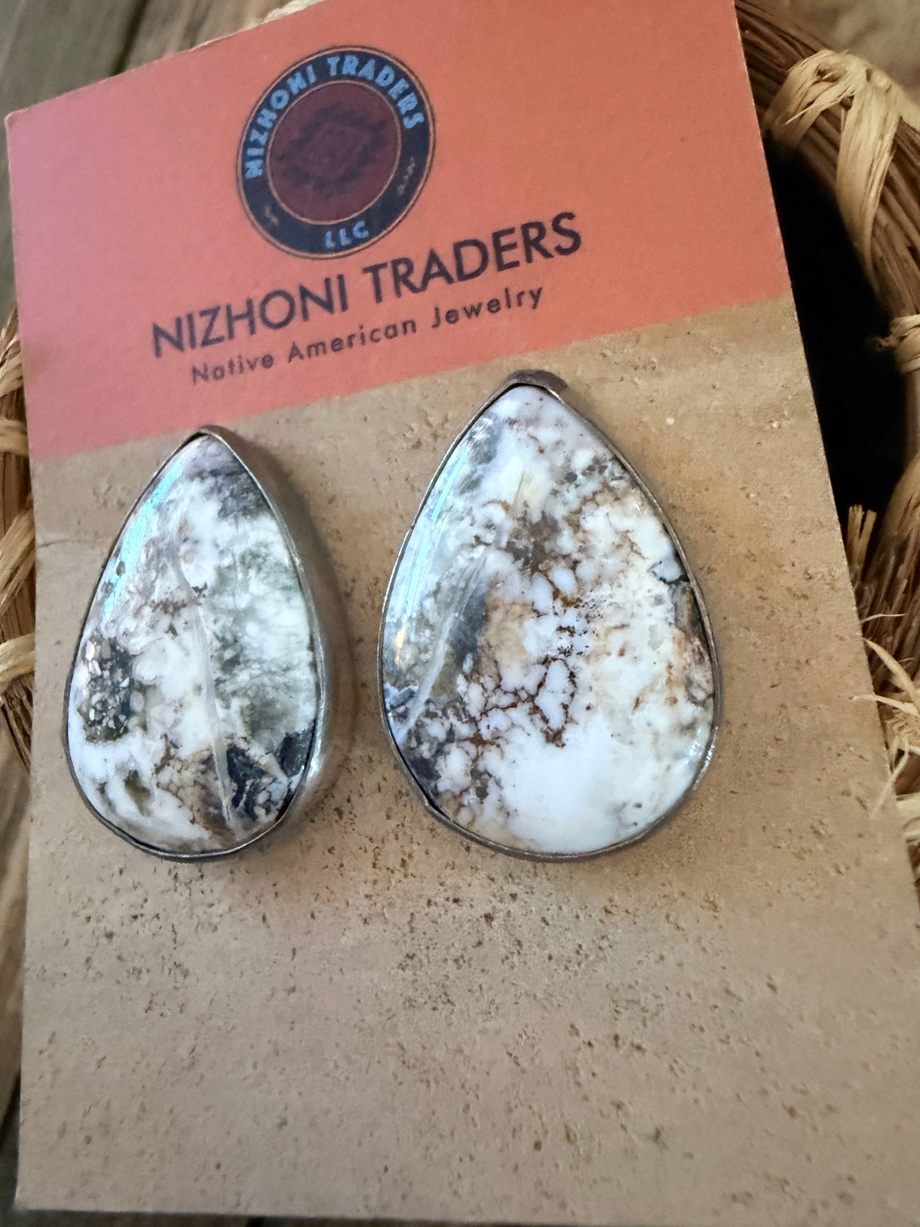 Handcrafted White Buffalo & Sterling Silver Post Earrings