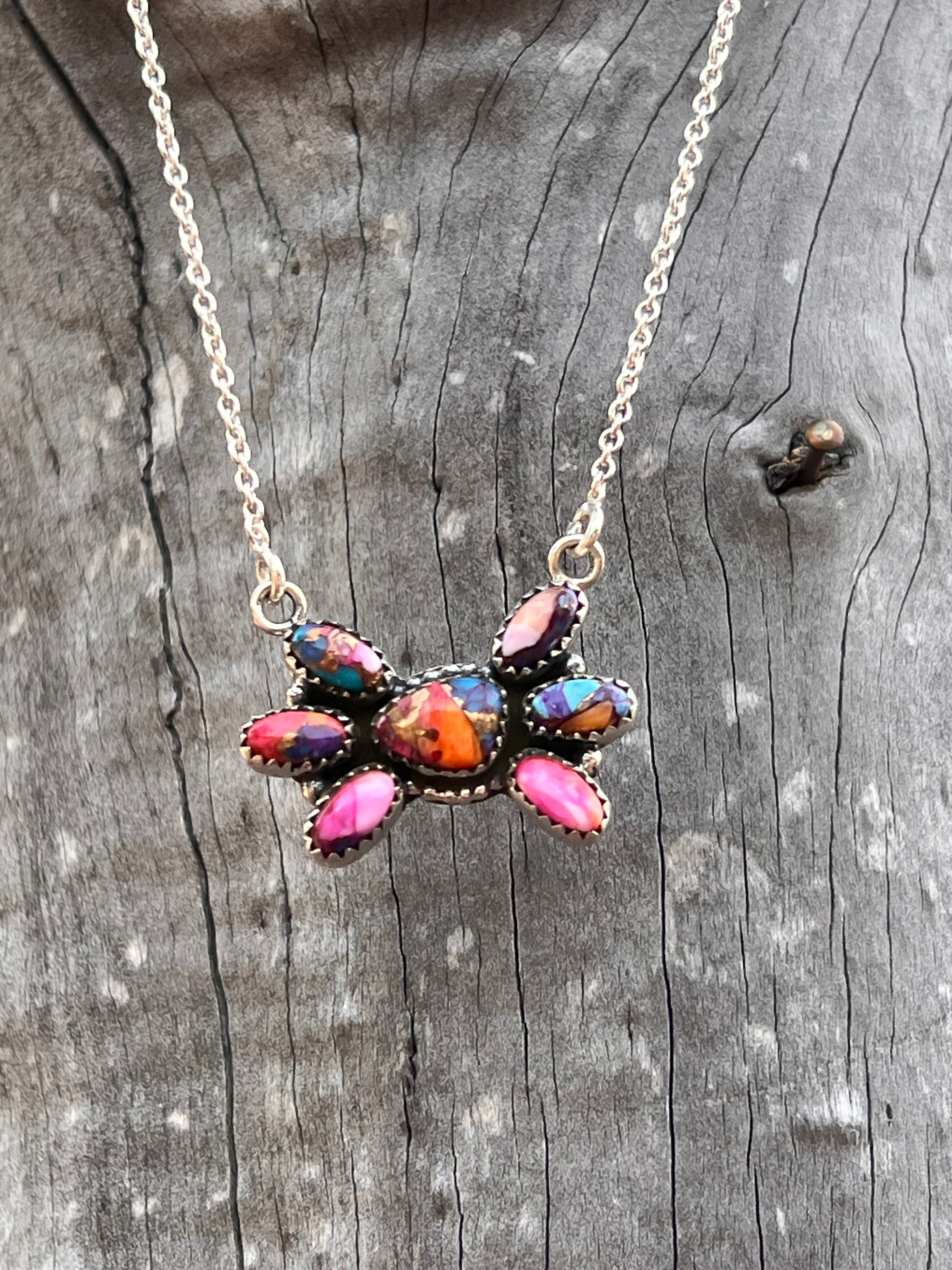 Handmade Sterling Silver Pink Dream Cluster Necklace