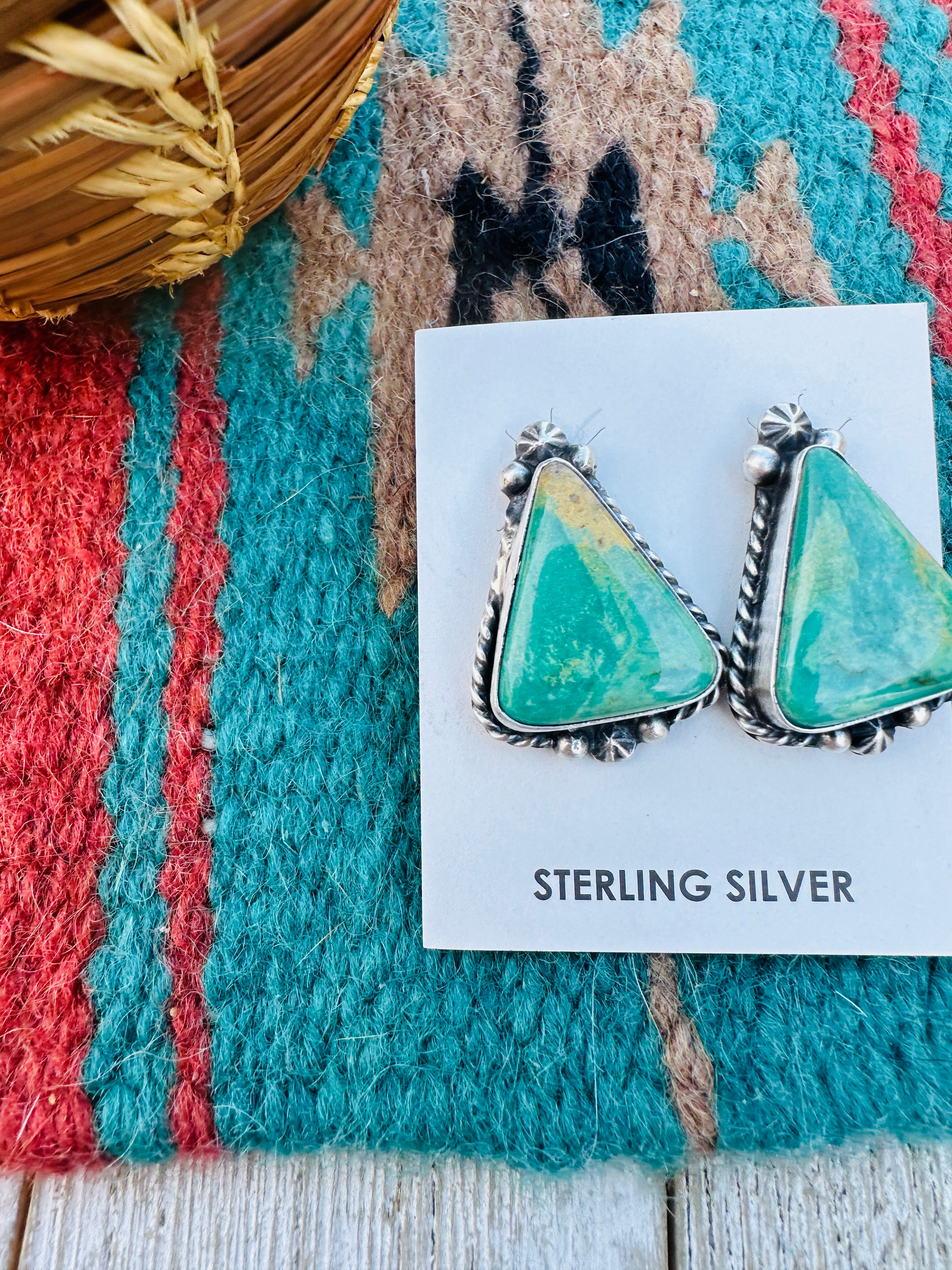 Handcrafted Kingman Turquoise & Sterling Silver Post Earrings