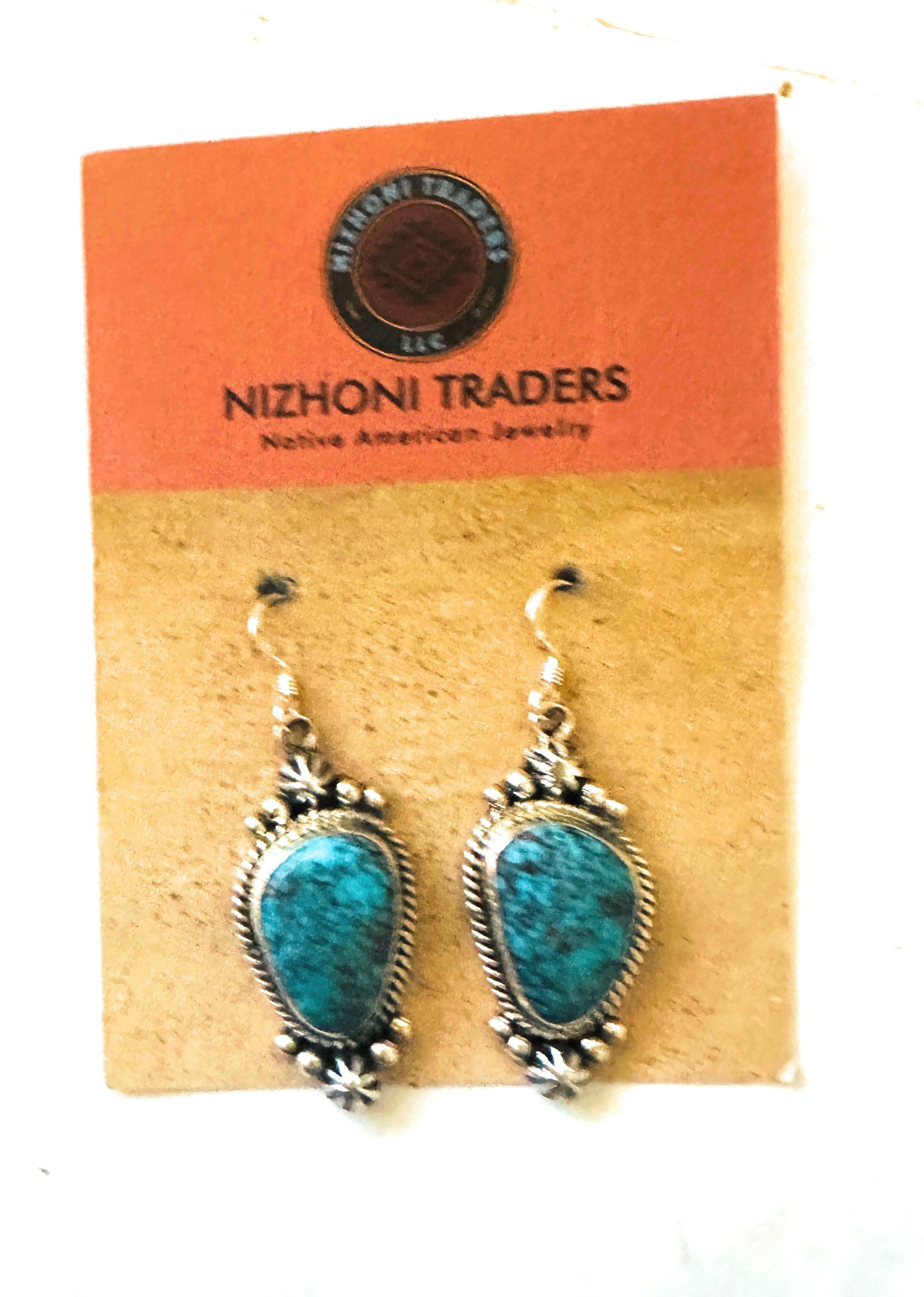 Navajo Kingman Web Turquoise and Sterling Silver Dangle Earrings