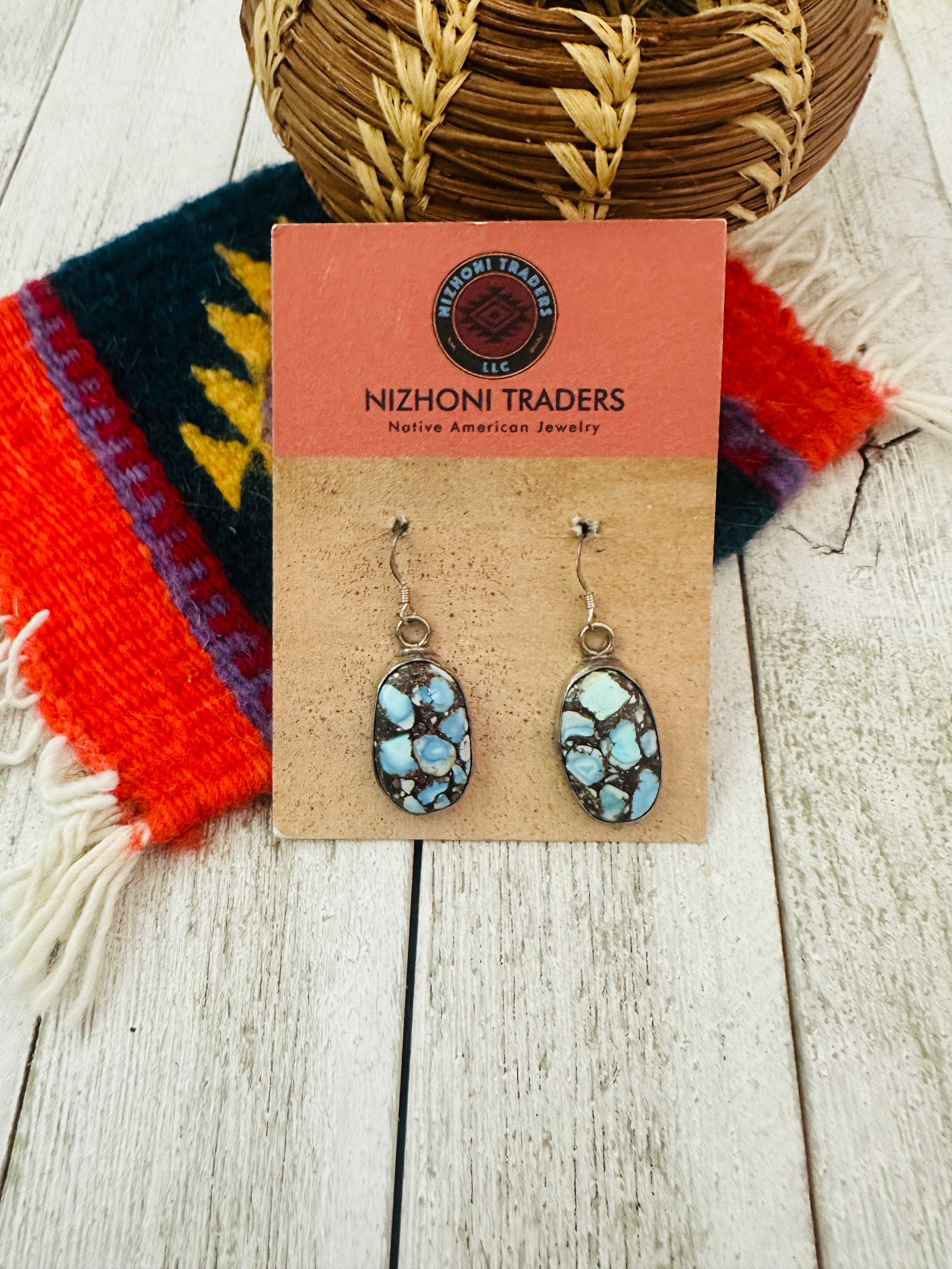 Navajo Golden Hills Turquoise & Sterling Silver Dangle Earrings