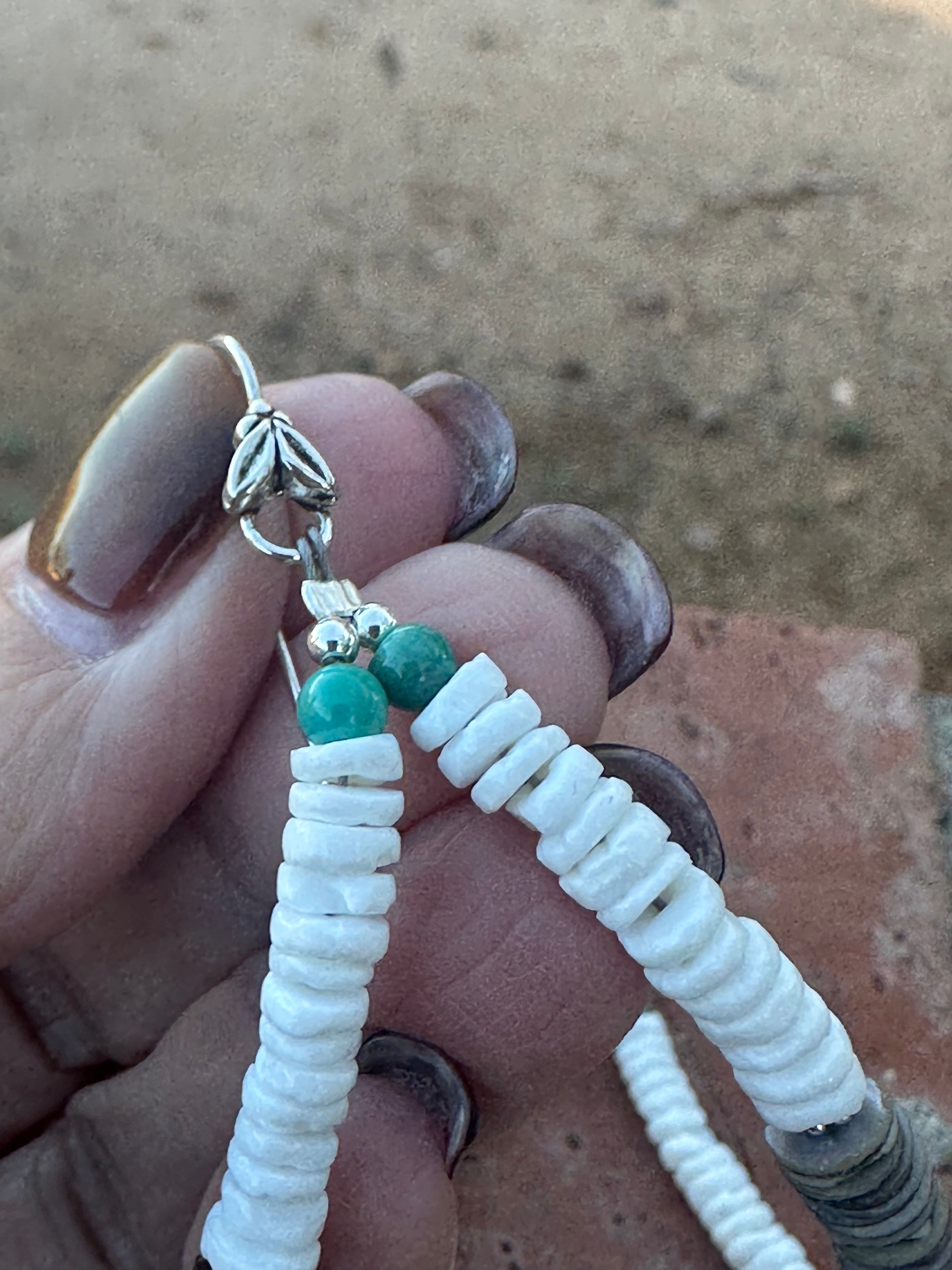 Handmade Turquoise & Heishi Beaded Hoop Earrings 4”