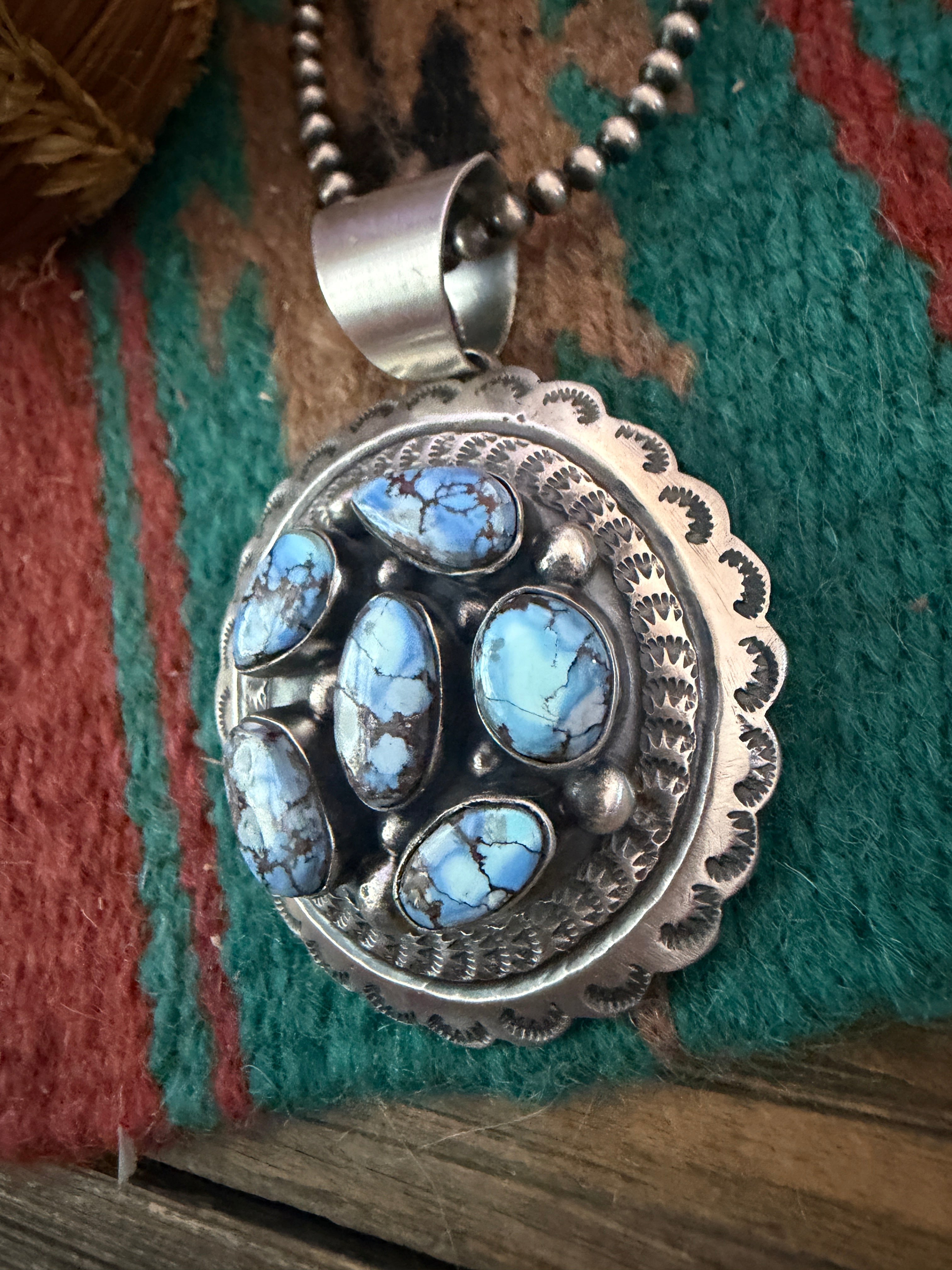 Handcrafted Sterling Silver & Golden Hills Turquoise Concho Pendant by Chimney Butte