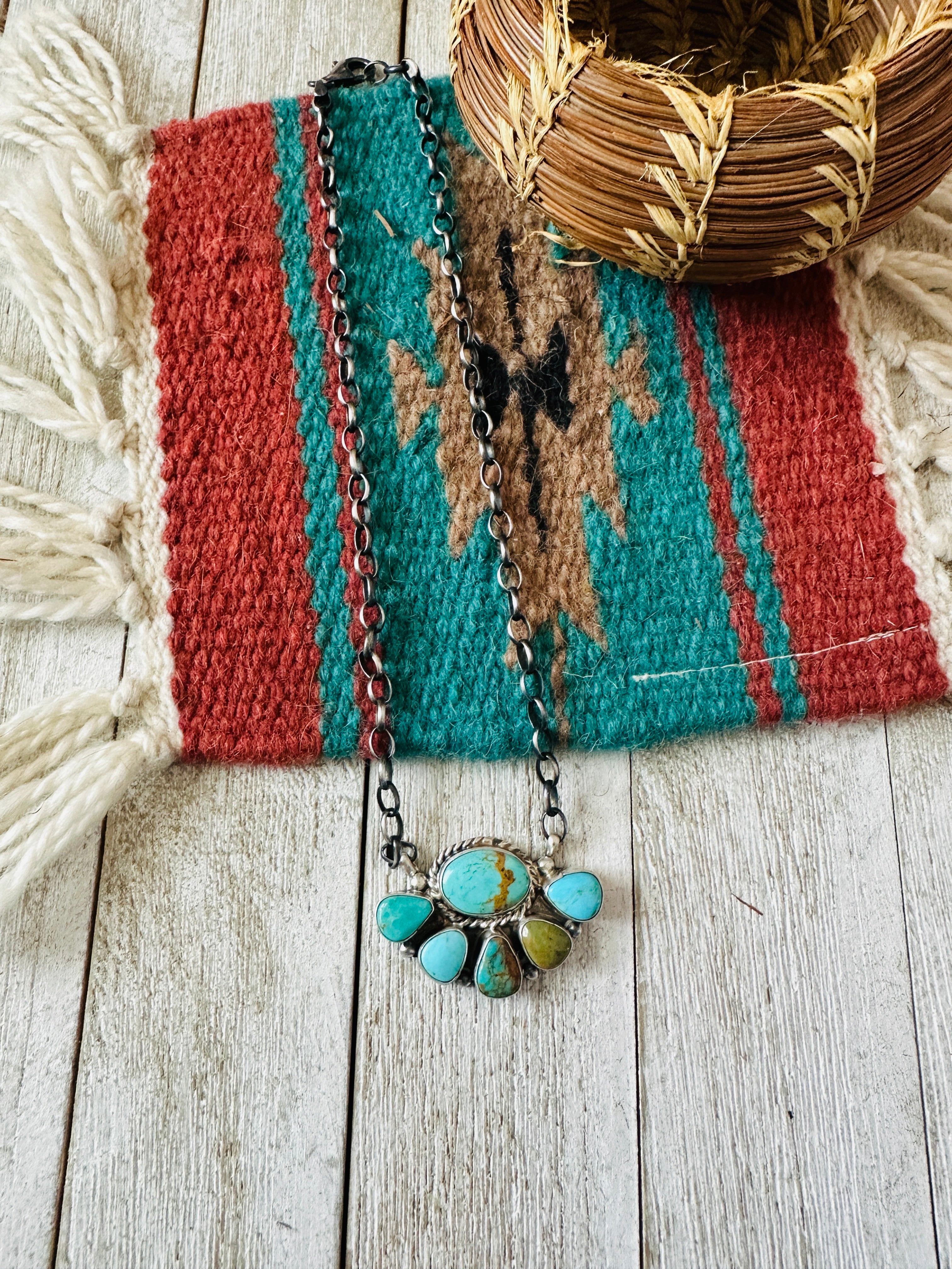 Handcrafted Sterling Silver & Turquoise Cluster Necklace by Elouise Kee