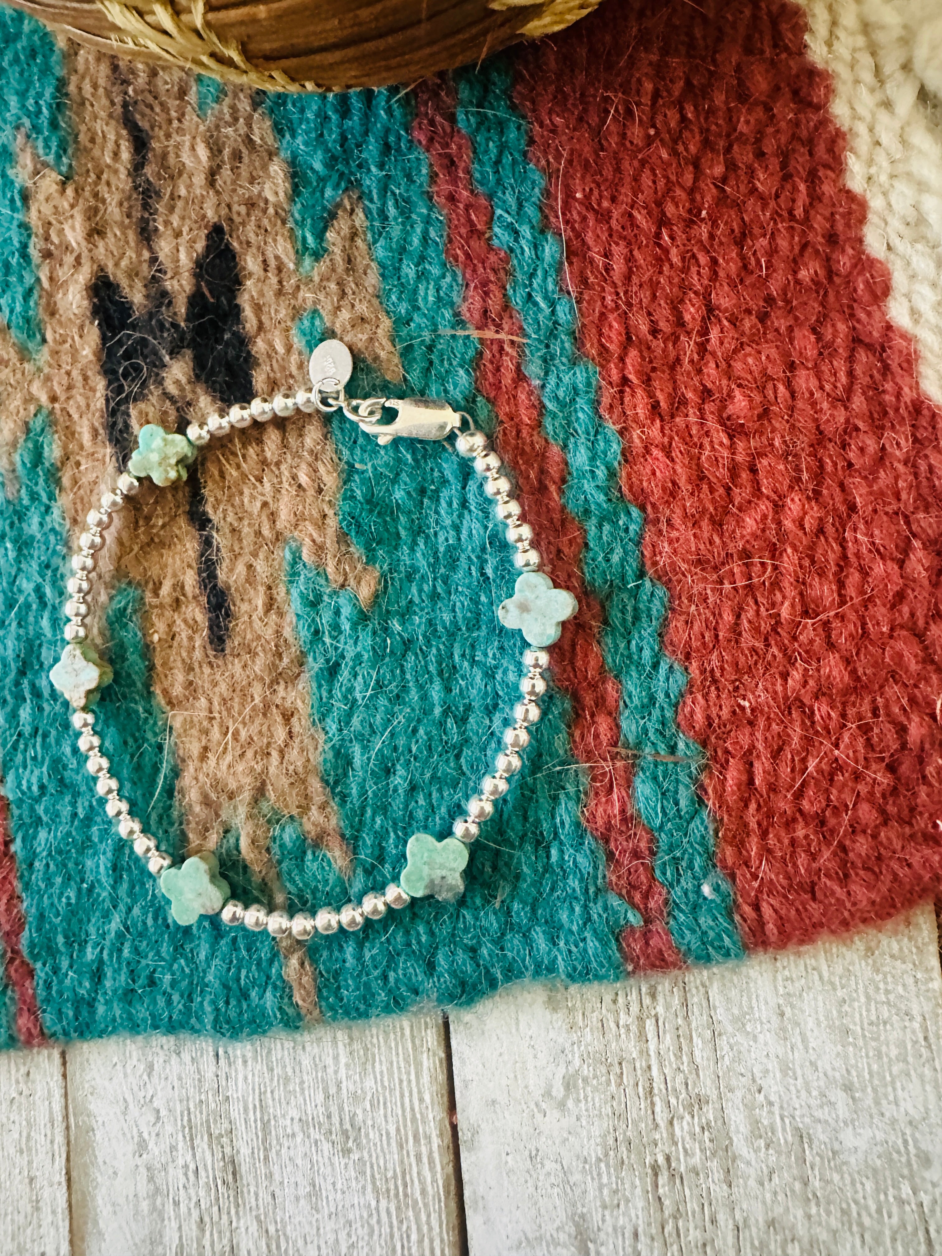 Handcrafted Sterling Silver Pearl & Turquoise Beaded Bracelet