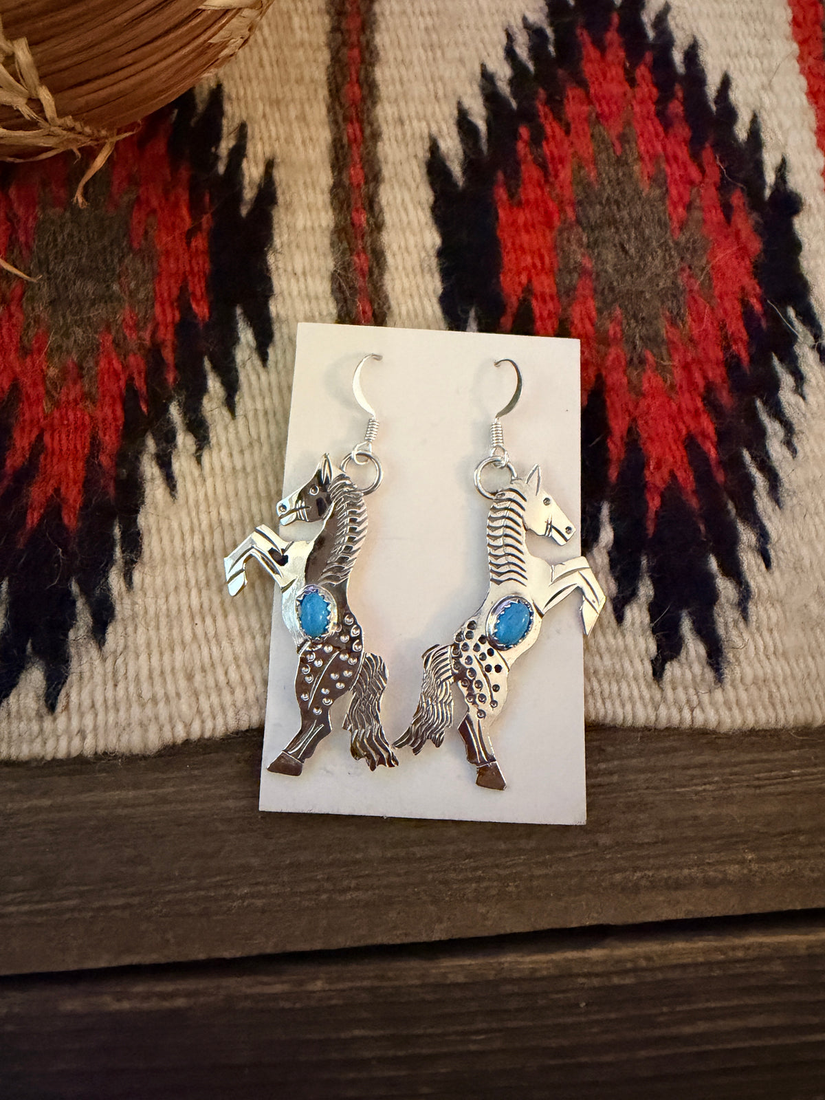 Handcrafted Sterling Silver & Turquoise Horse Dangle Earrings by Louise Yazzie