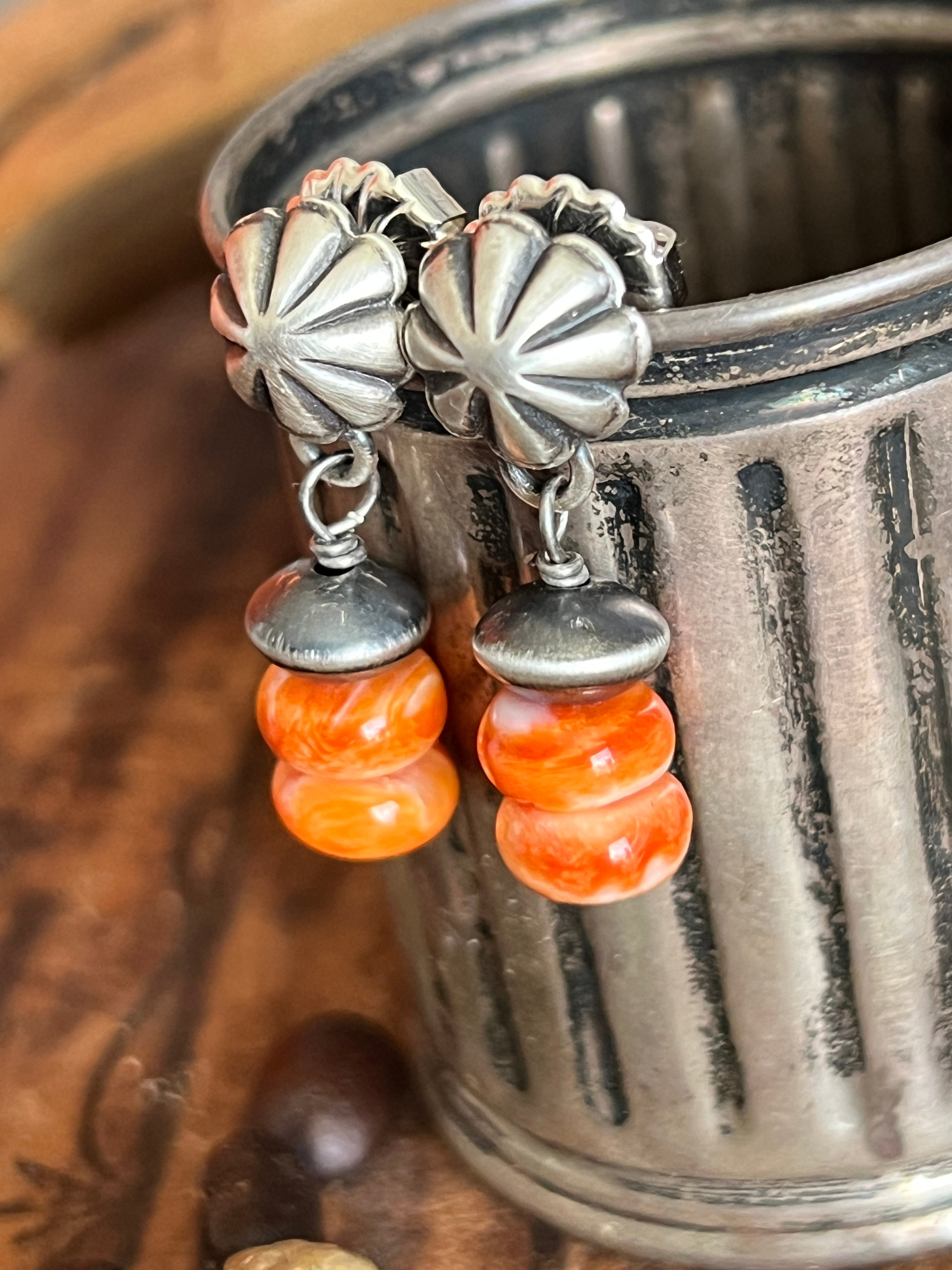 Handcrafted Summer Lovin’ Sterling Silver and Spiny Oyster Shell Concho Post Earrings