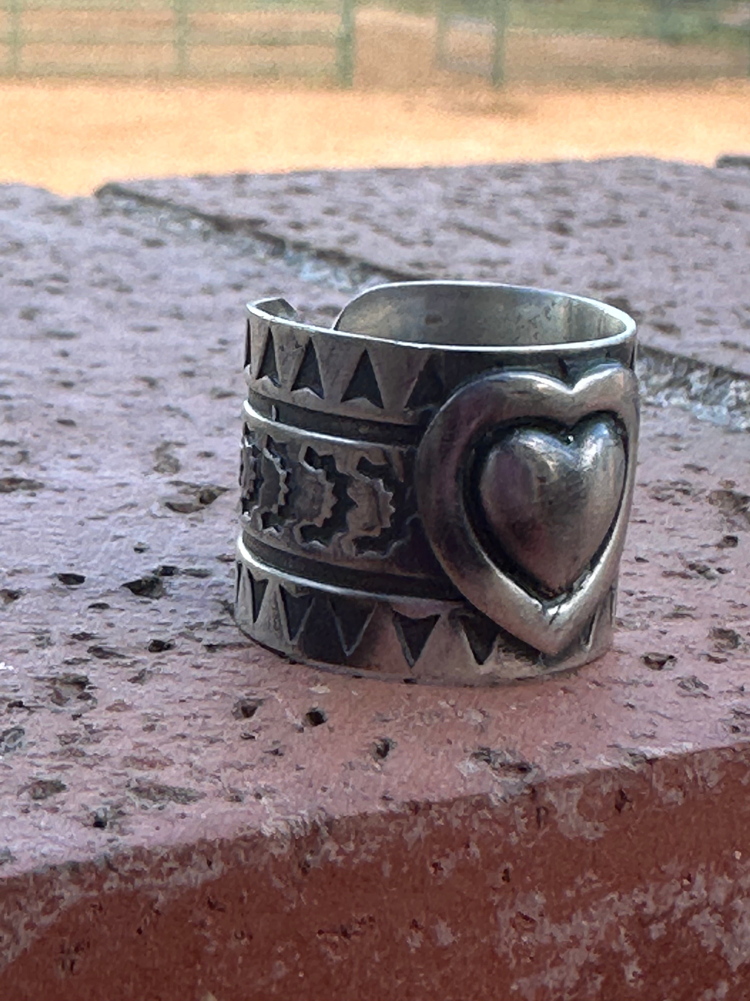 Double Heart Handmade Sterling Silver Adjustable Concho Ring