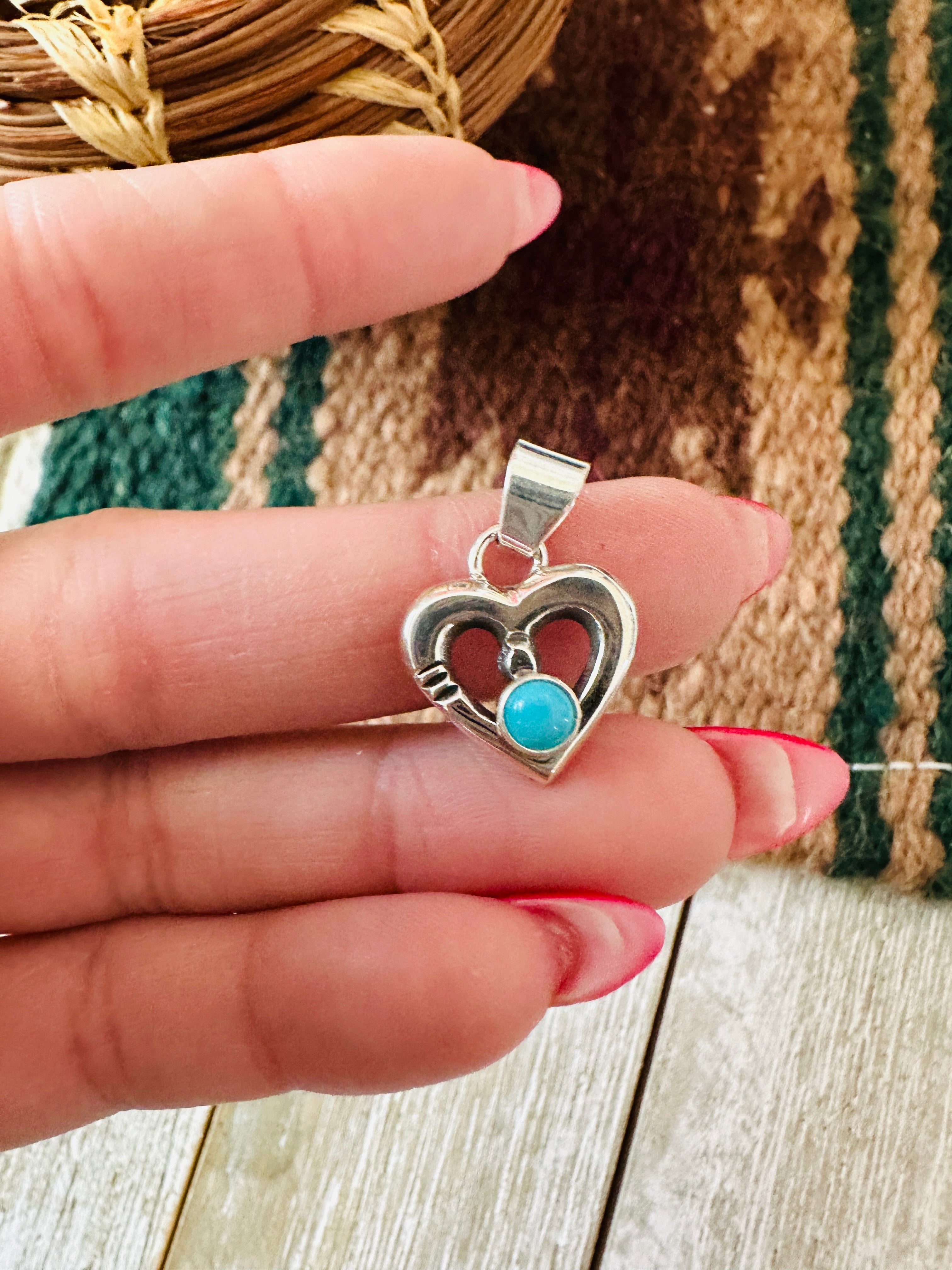 Handcrafted Turquoise & Sterling Silver Mini Heart Pendant