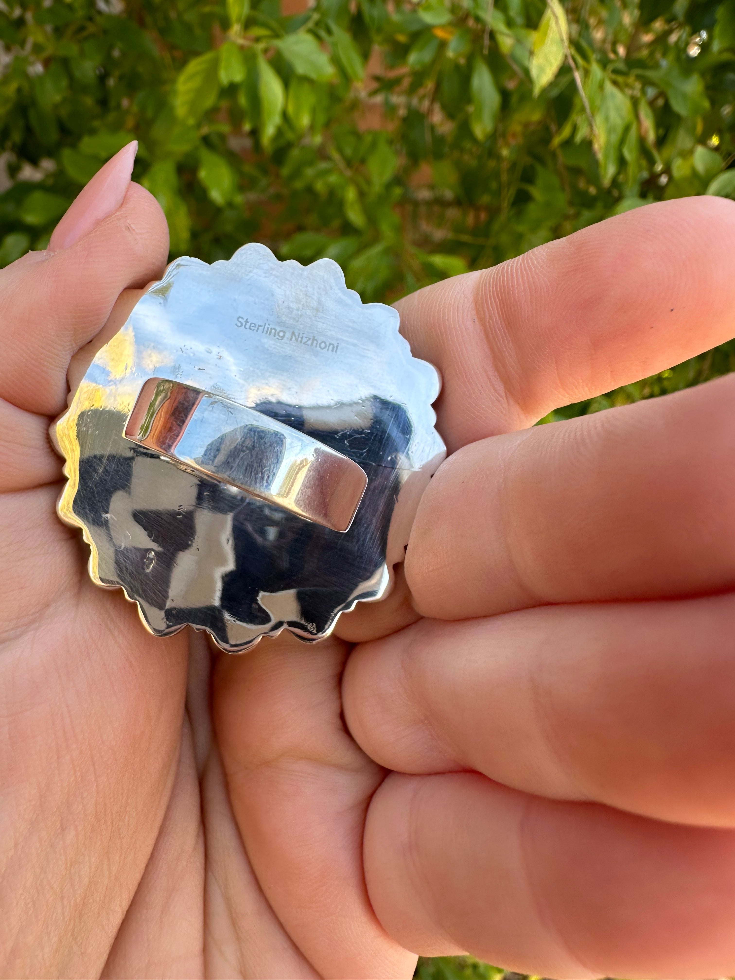 Beautiful Handmade Coral Mojave And Sterling Silver Adjustable Ring