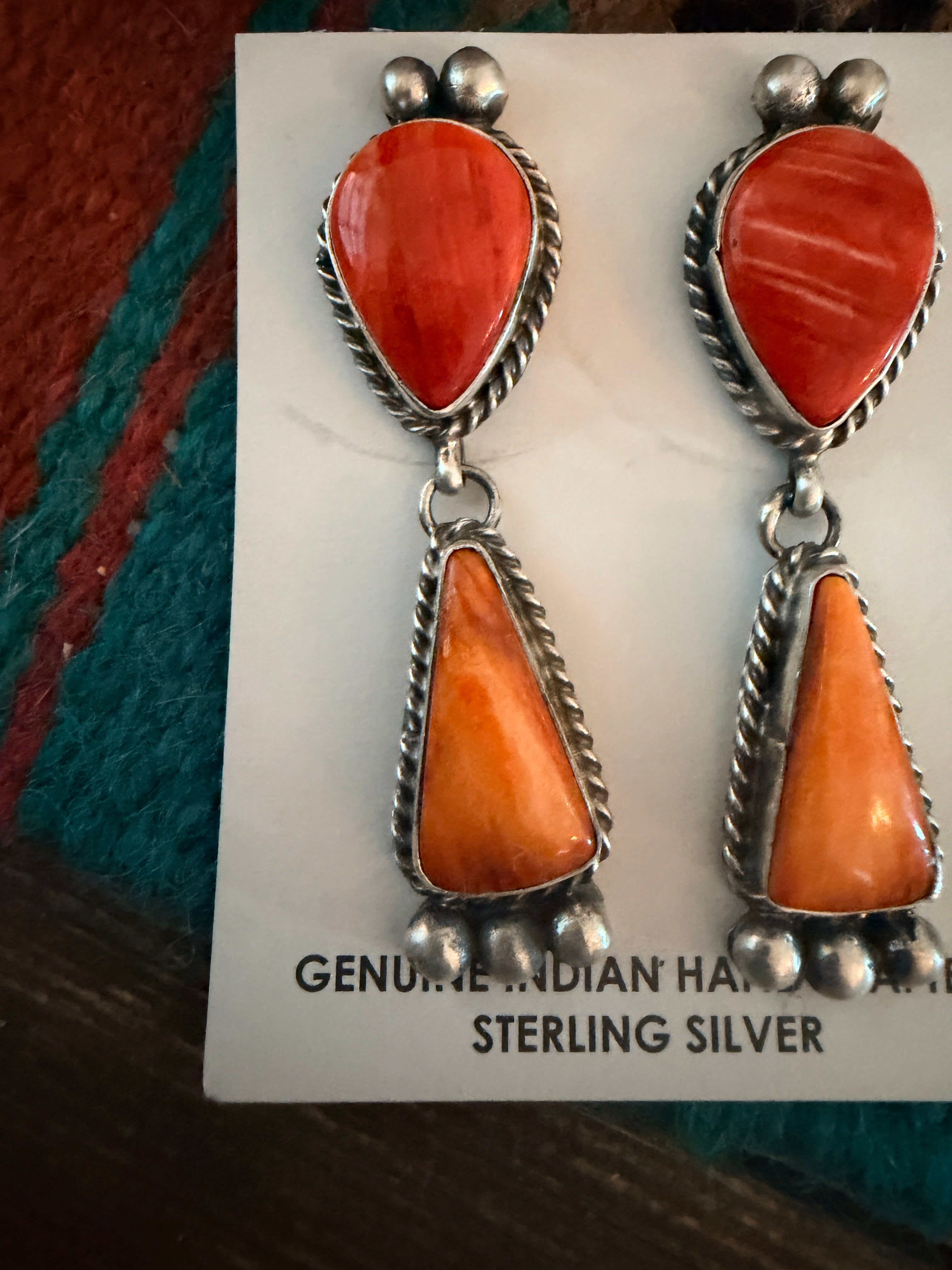Handcrafted Spiny Oyster & Sterling Silver Dangle Earrings by Vicky Hicks