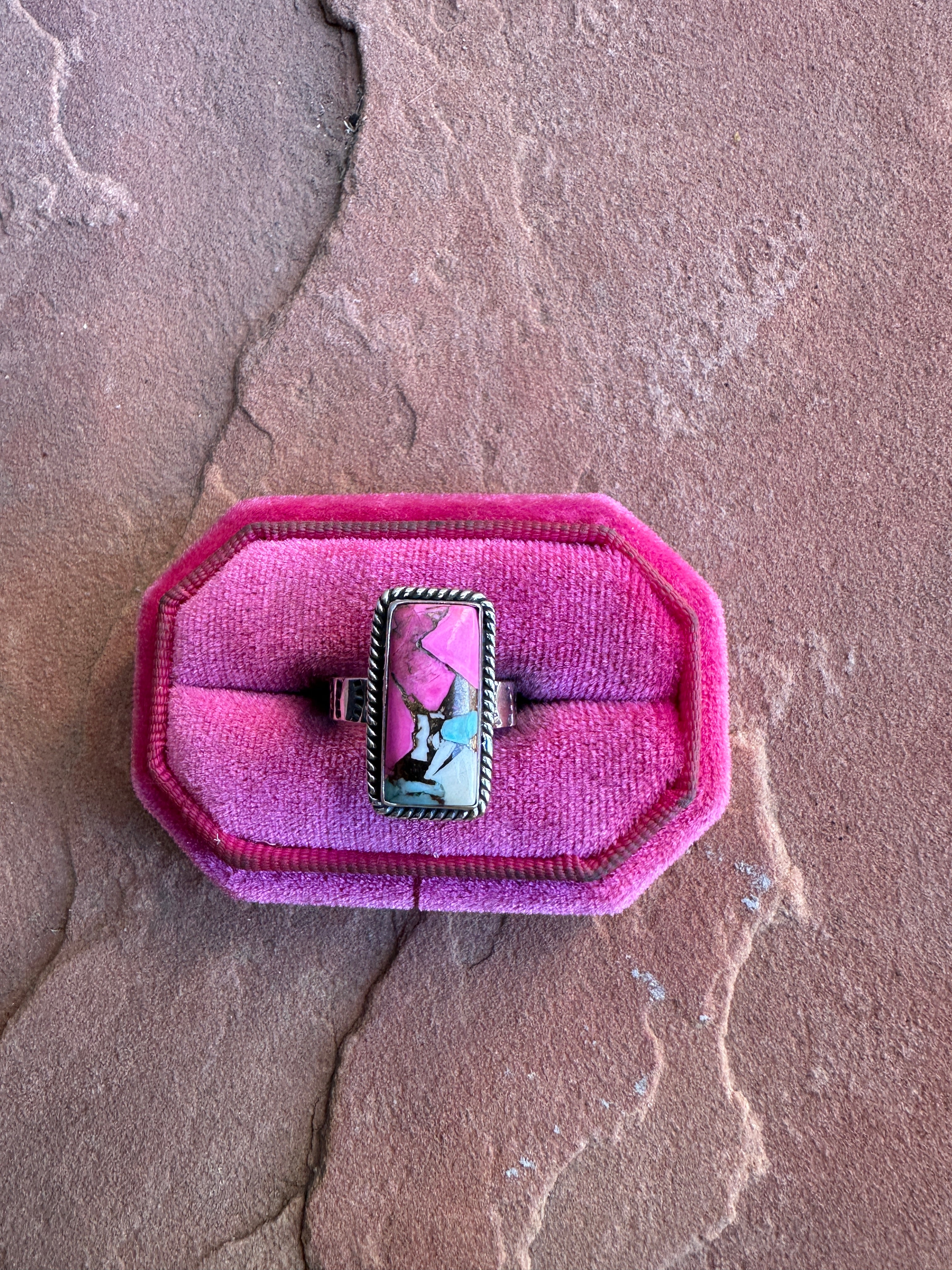 Handmade Cotton Candy Sterling Adjustable Bar Ring