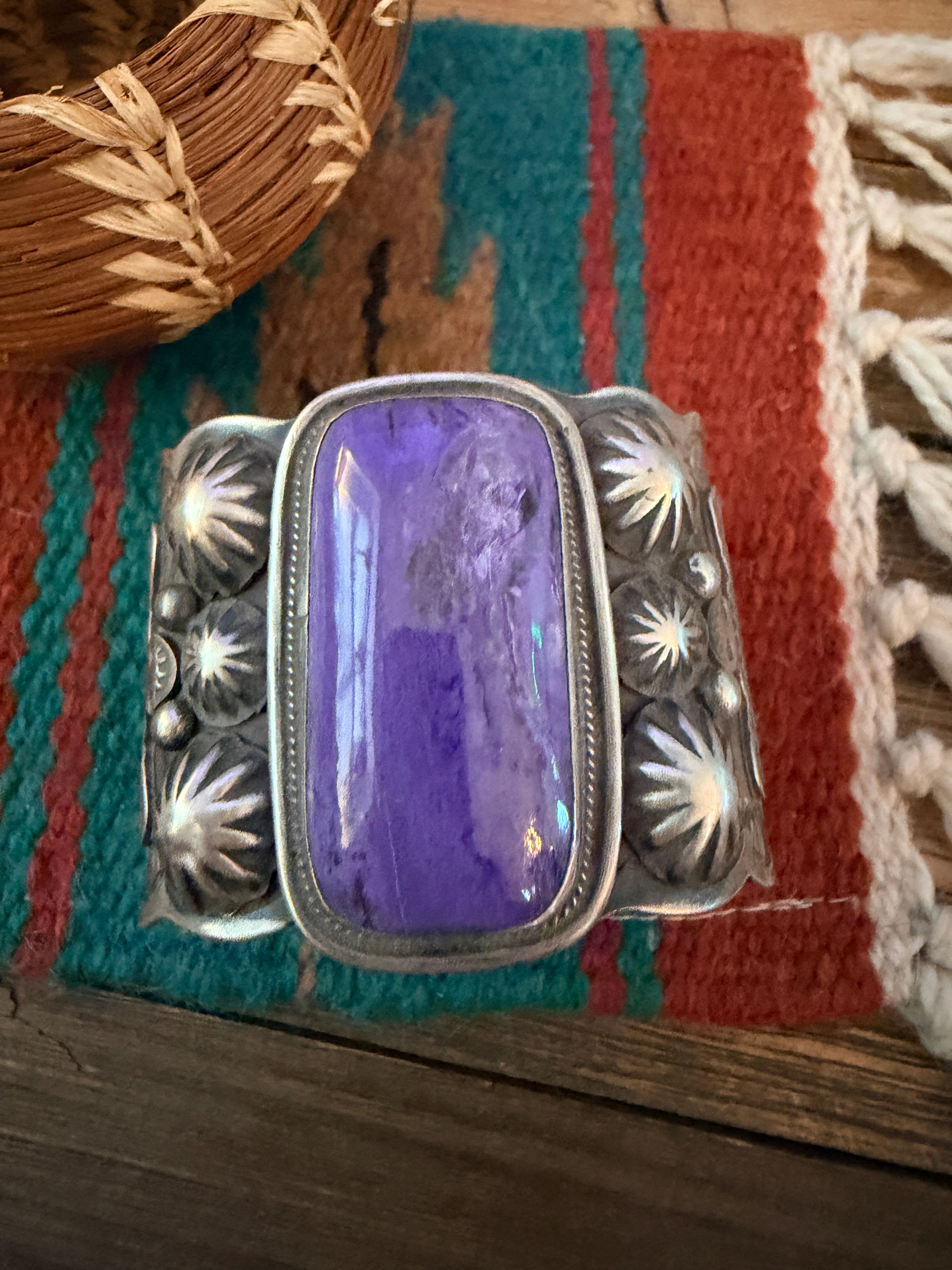 Handcrafted Charoite & Sterling Silver Cuff Bracelet by Chimney Butte