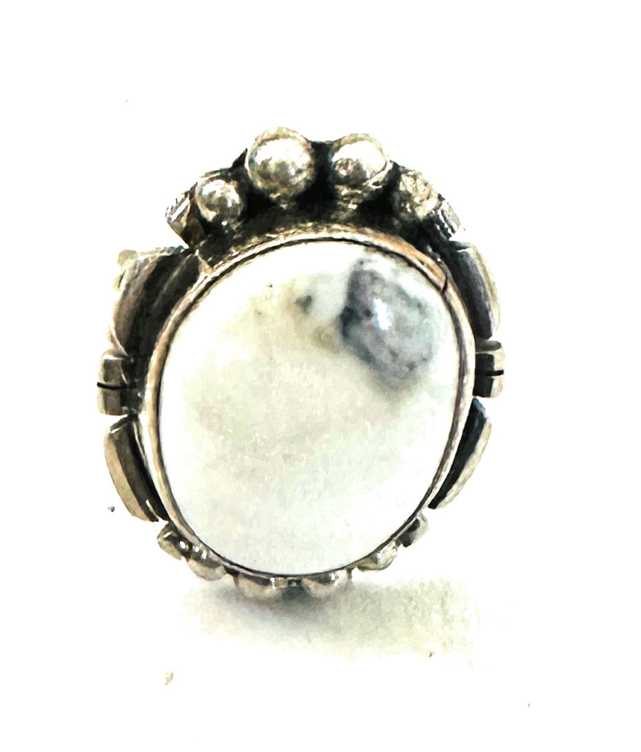 Navajo Sterling Silver And White Buffalo Ring Size 5.5