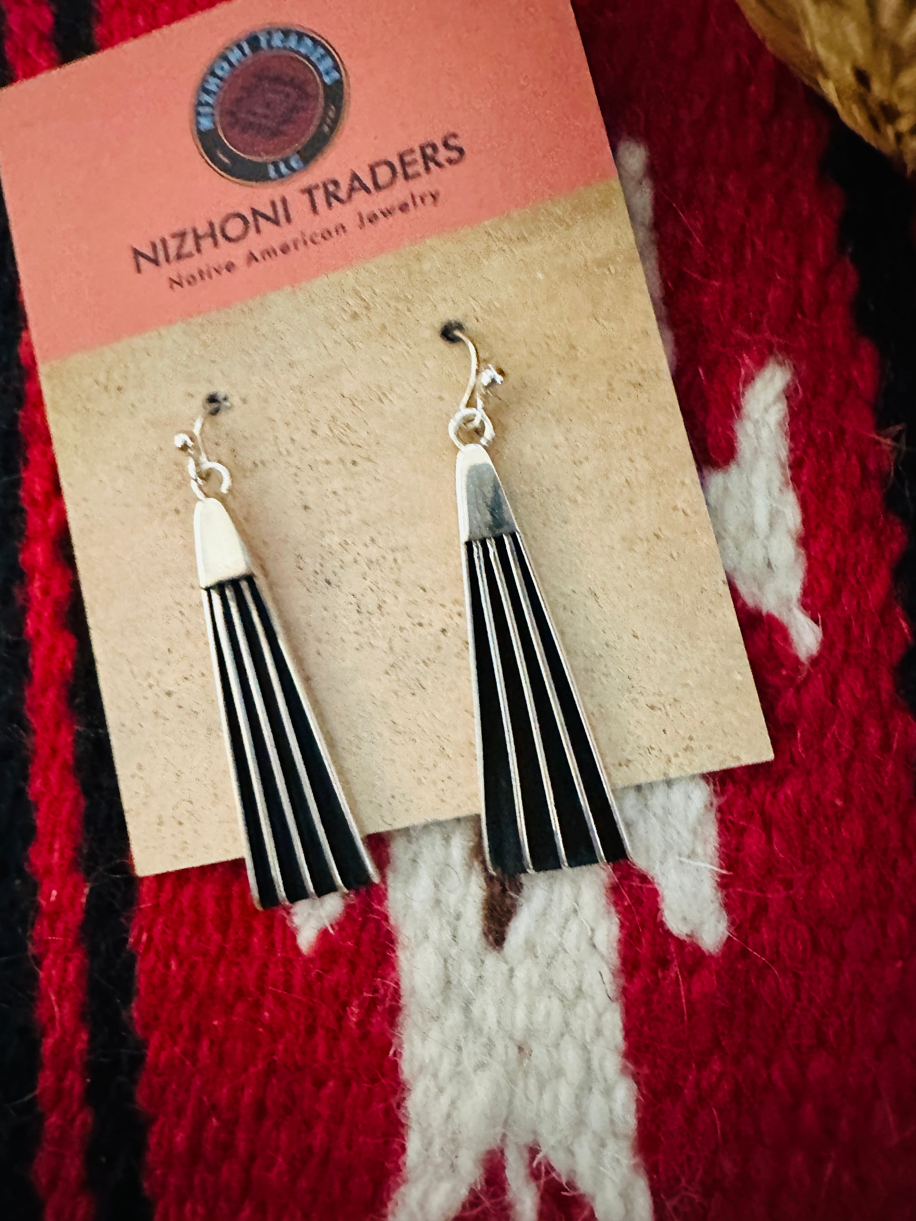 Navajo Hand Stamped Beth Dutton Sterling Silver Dangle Earrings