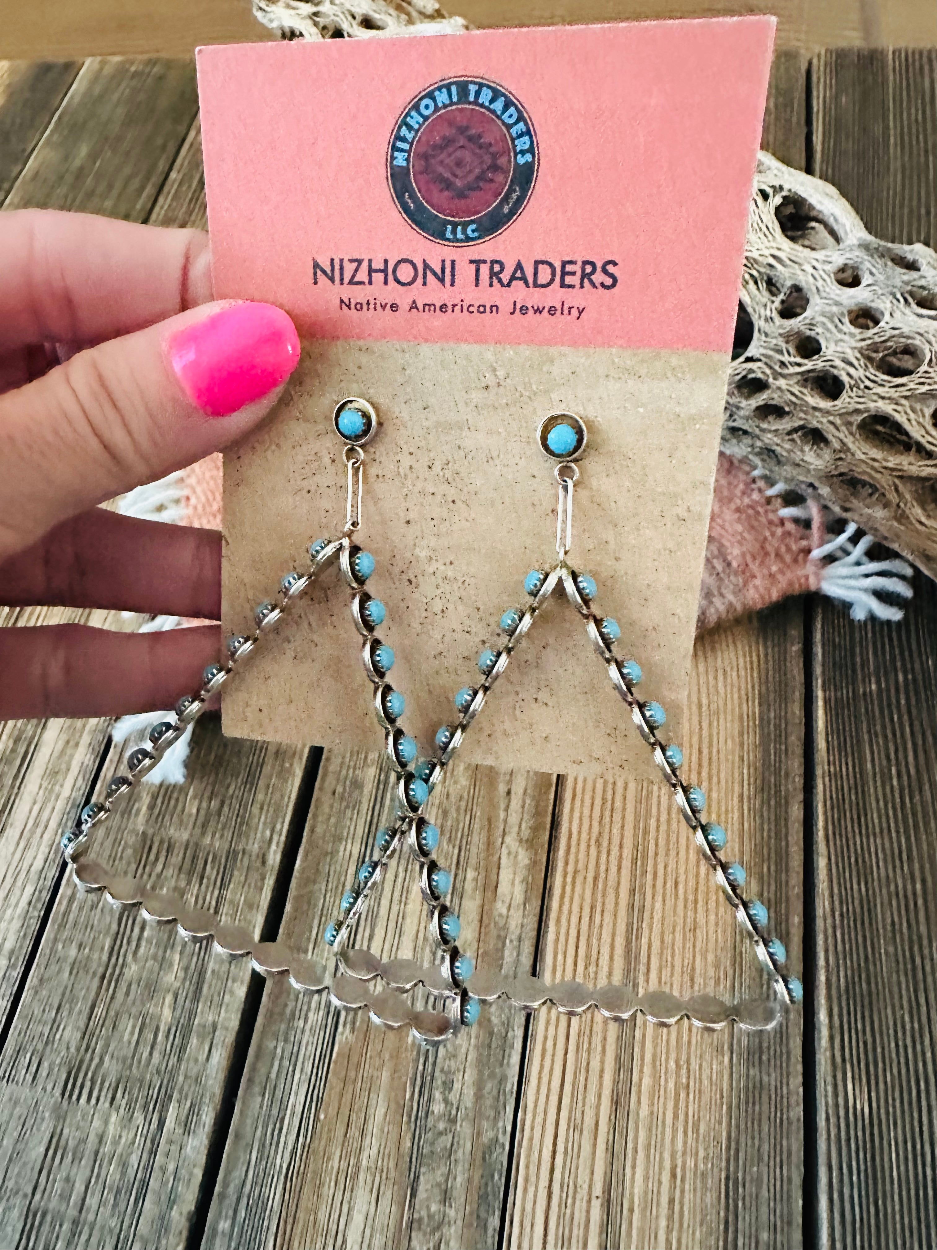 Zuni Sterling Silver & Turquoise Snake Eye Triangle Earrings