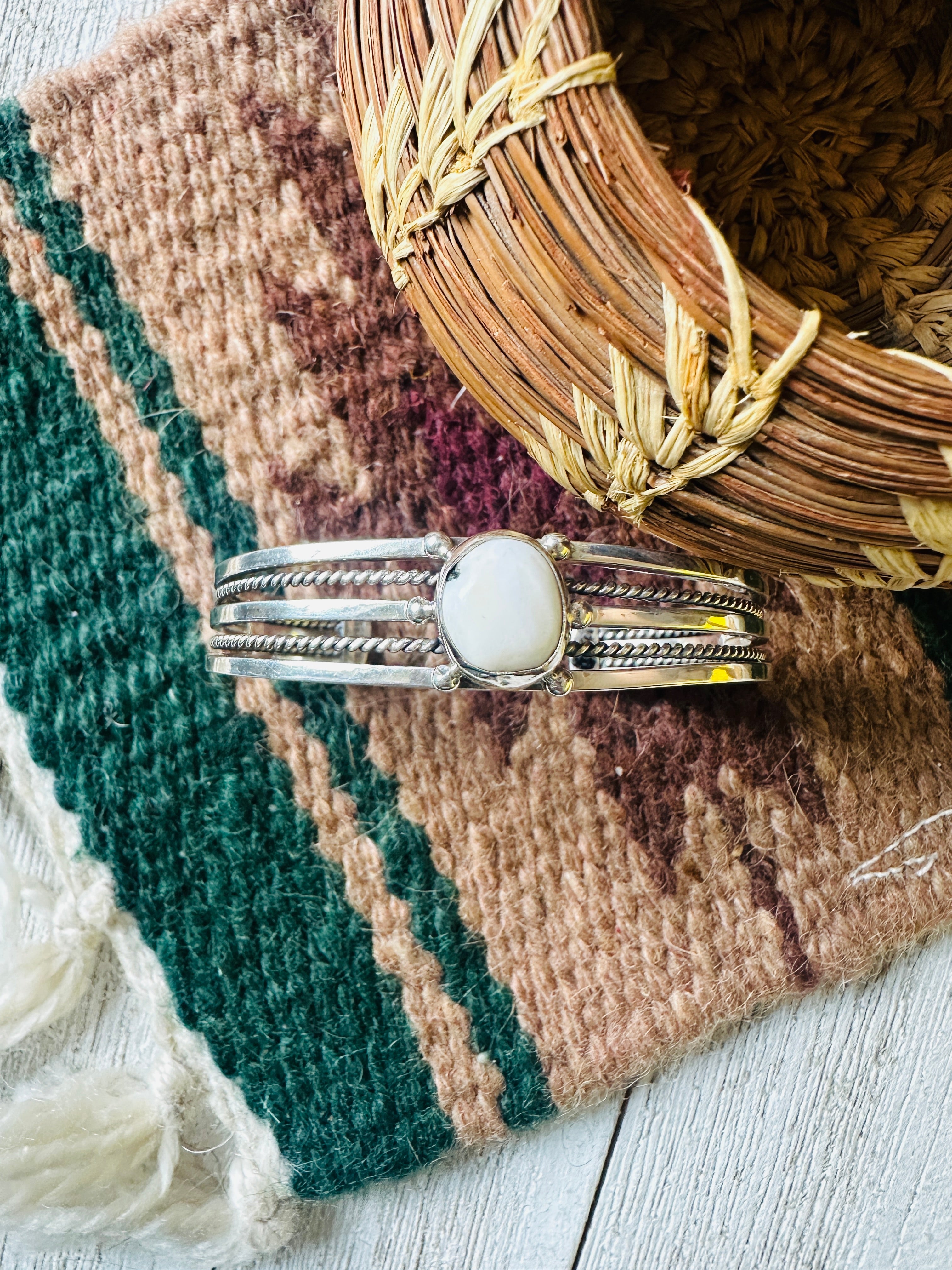 Navajo Sterling Silver & White Buffalo Cuff Bracelet