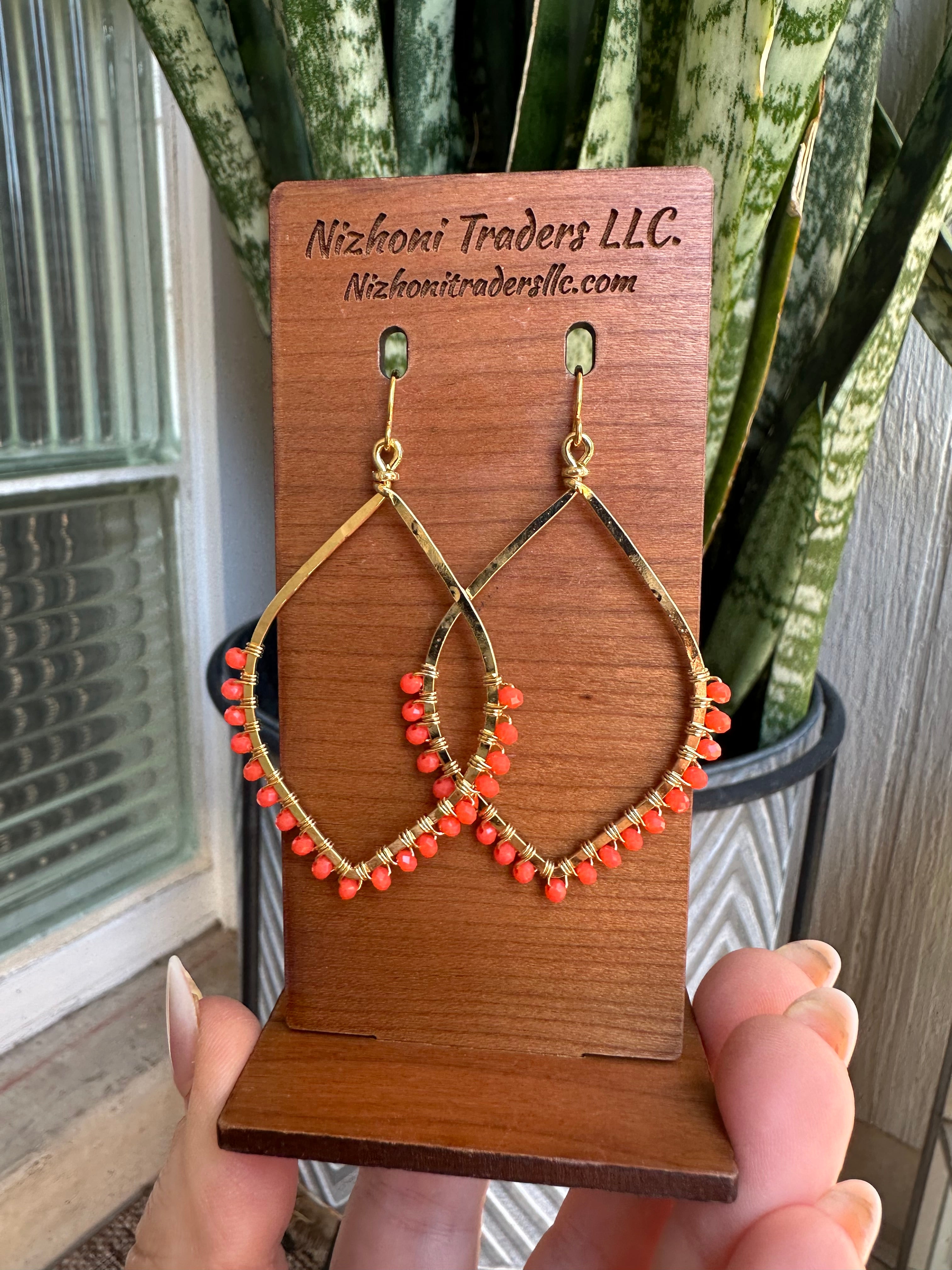 “The Golden Collection” Peach Sunset Handmade Coral Colored Beaded & 14k Gold Plated Earrings