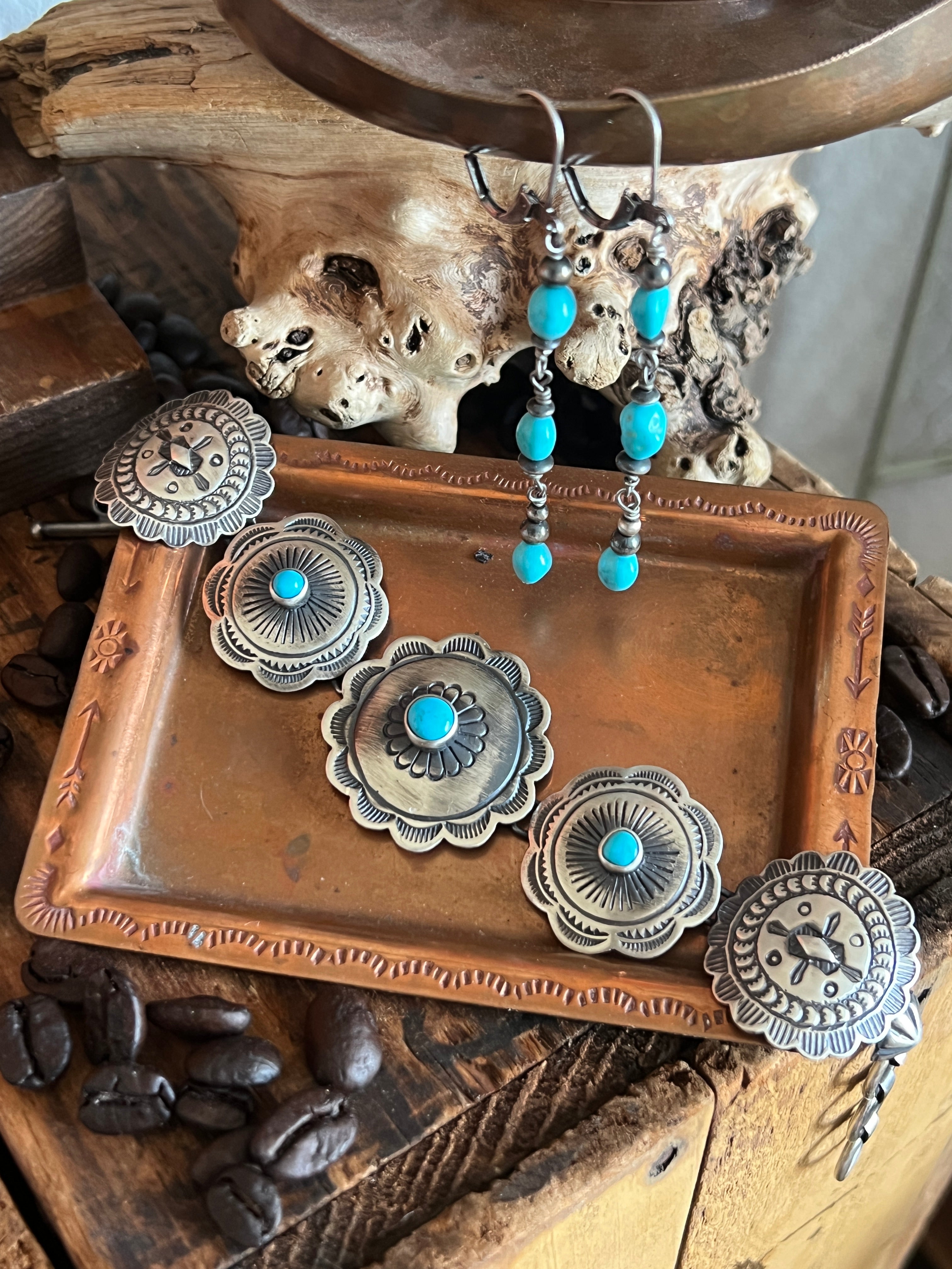 Handcrafted Sterling Silver and Sleeping Beauty Turquoise Beaded Dangle Earrings, Leverbacks