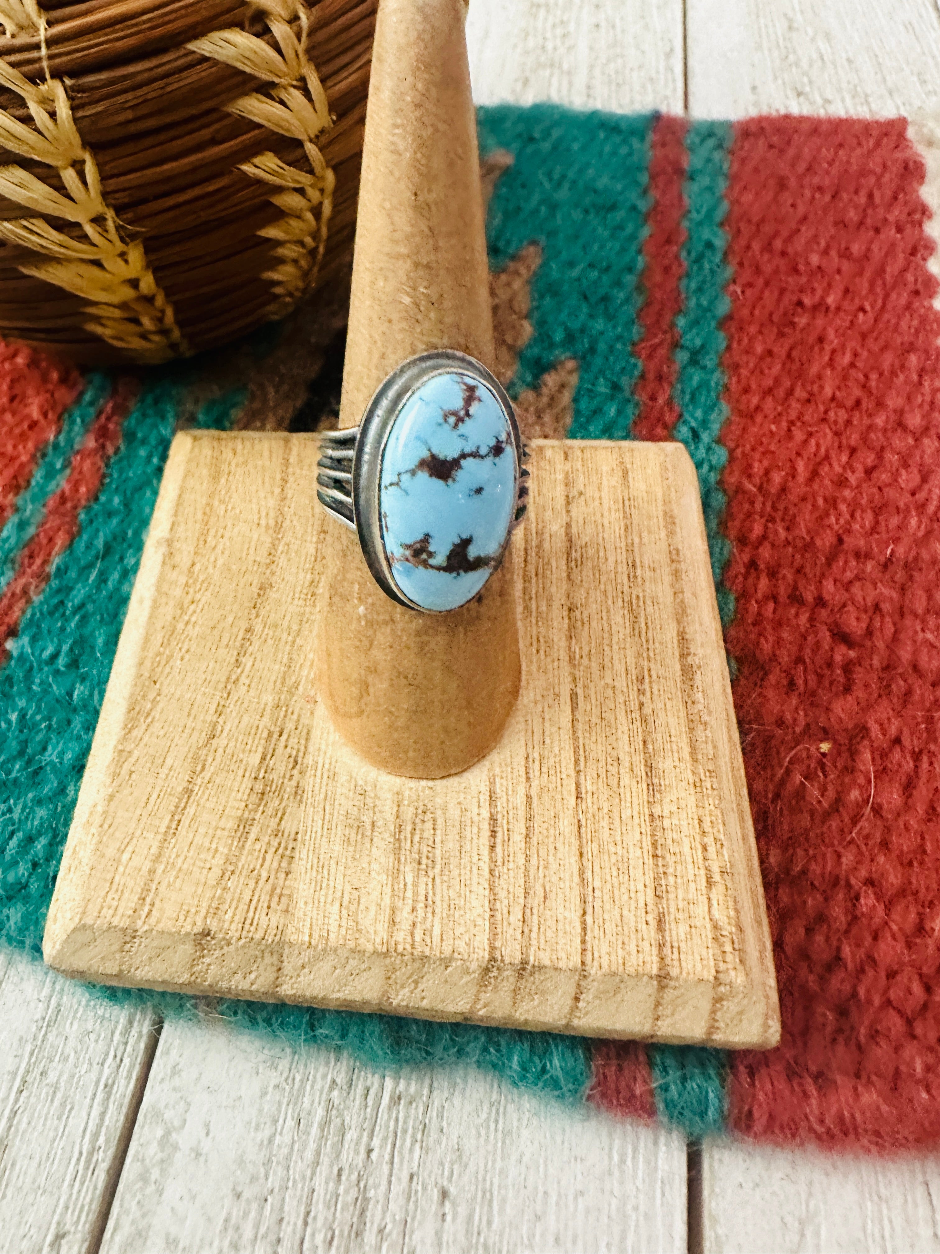 Navajo Golden Hills Turquoise & Sterling Silver Ring Size 6.5